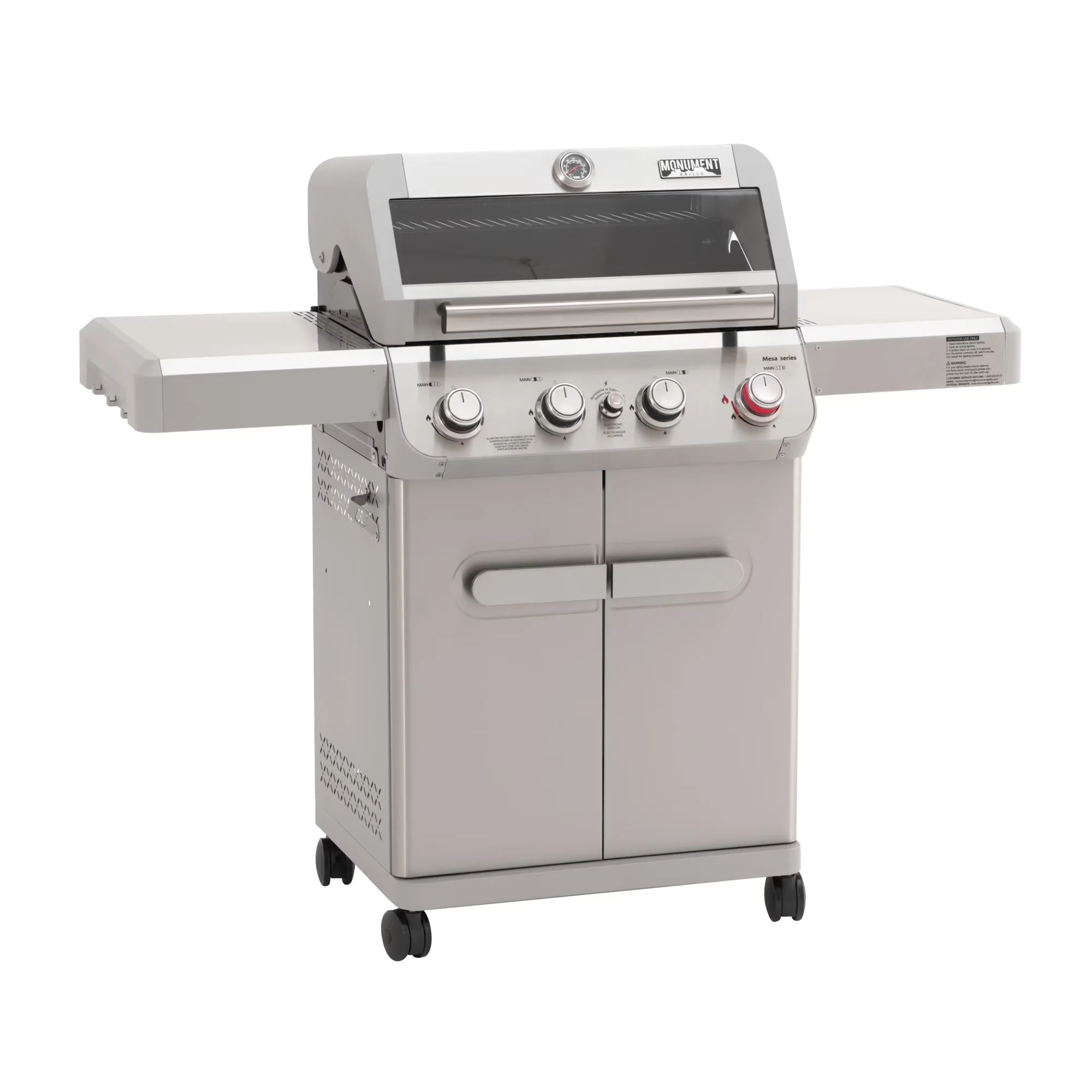 Gas Grill Professional with Tool Holder, Warming Rack, Enclosed Cabinet - Stainless Steel, Enamel, Matte Porcelain Cast Iron,... Model C39ECC