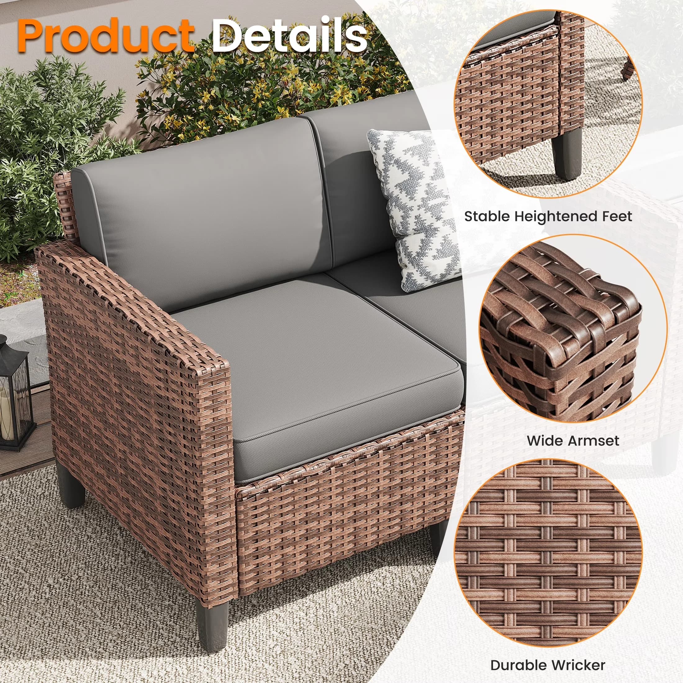 Compact Patio Conversation Set with Weatherproof, Outdoor Furniture, Rocking Swivel Chair - Gray Model 9E895A