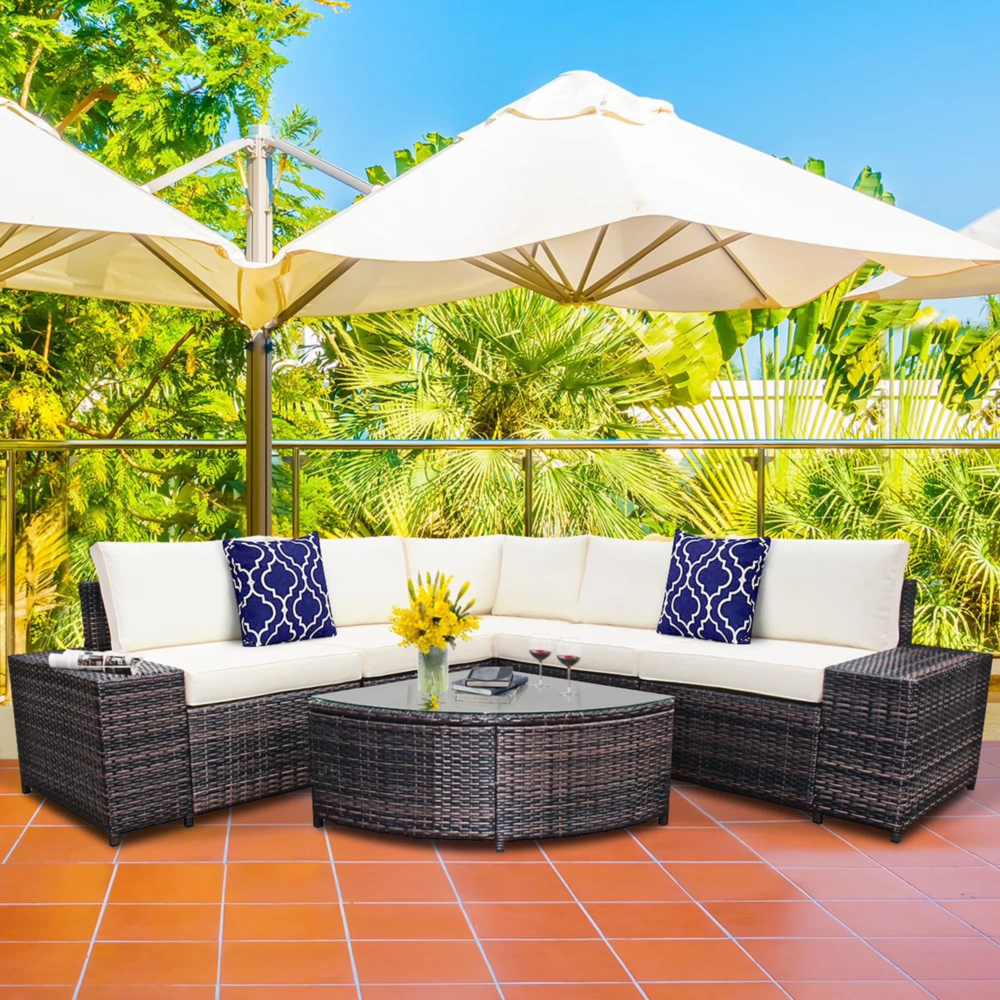 Modern Outdoor Sofas Sectional with Weather-Resistant, Modern - Off White Rattan Model CEEDF6