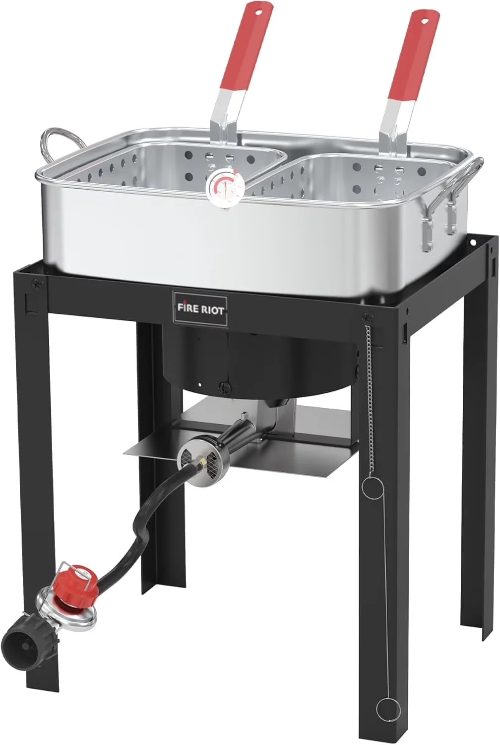 Outdoor Fryer Stylish with 50000 BTU, Heat Resistant Handle, Dual Baskets - Aluminum Black Model DF09D7