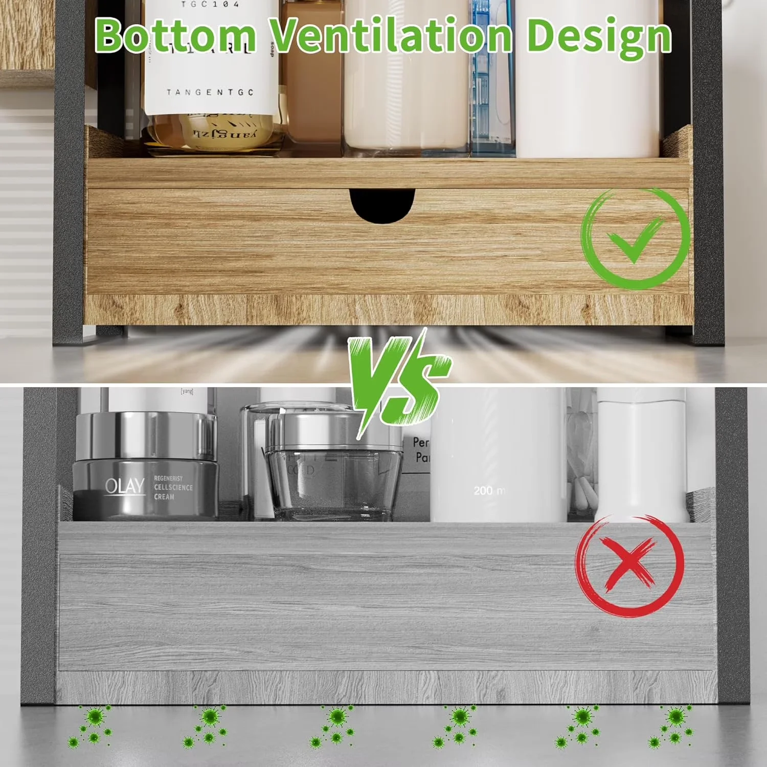 Durable Bathroom Renovation with Wood Countertop Organizer, 2-Tier Counter Organizer - Wood, Metal Brown Model 764A16