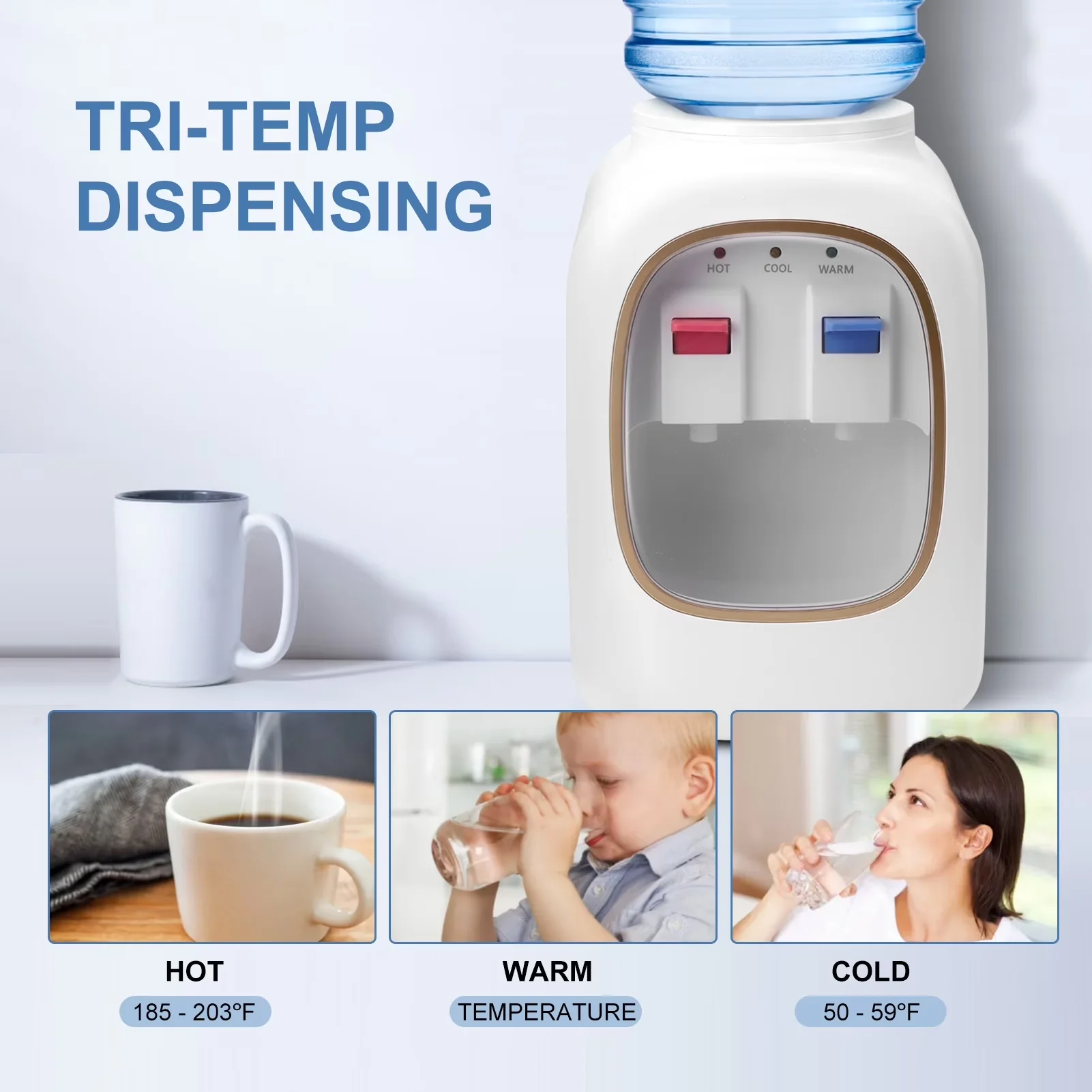 Water Filtration Compact with Temperature Control, Countertop Perfect, Cold & Room - Abs White Model C7D06C