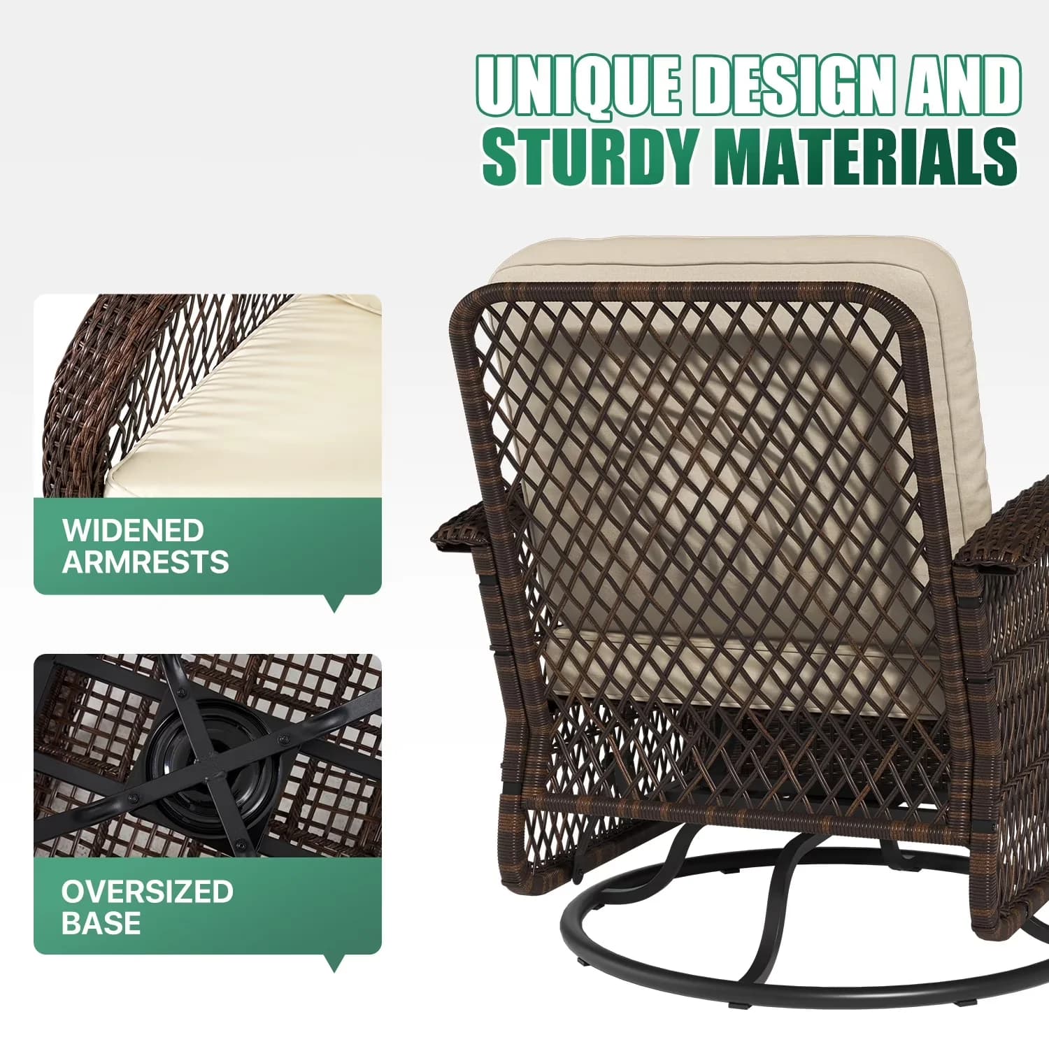 Patio Conversation Set Essential with Weatherproof, Coffee Table and White Cushions - Rattan, Glass, Sponge, Steel, And Polyester White Model 02F8C6