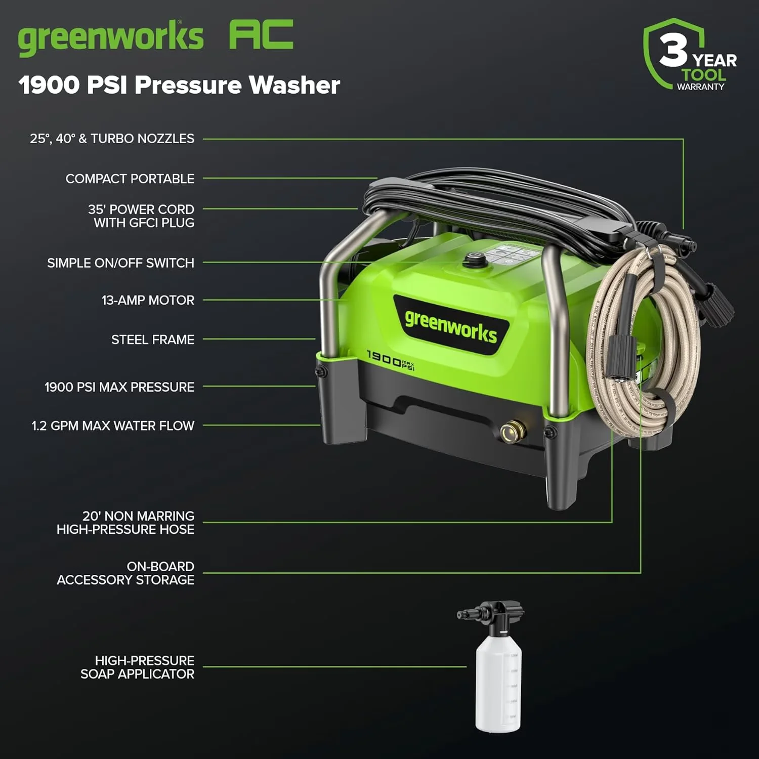 Versatile Pressure Washer with Adjustable Wand, Quick Connect Tips, 1900 PSI Portable - Model 008E2A