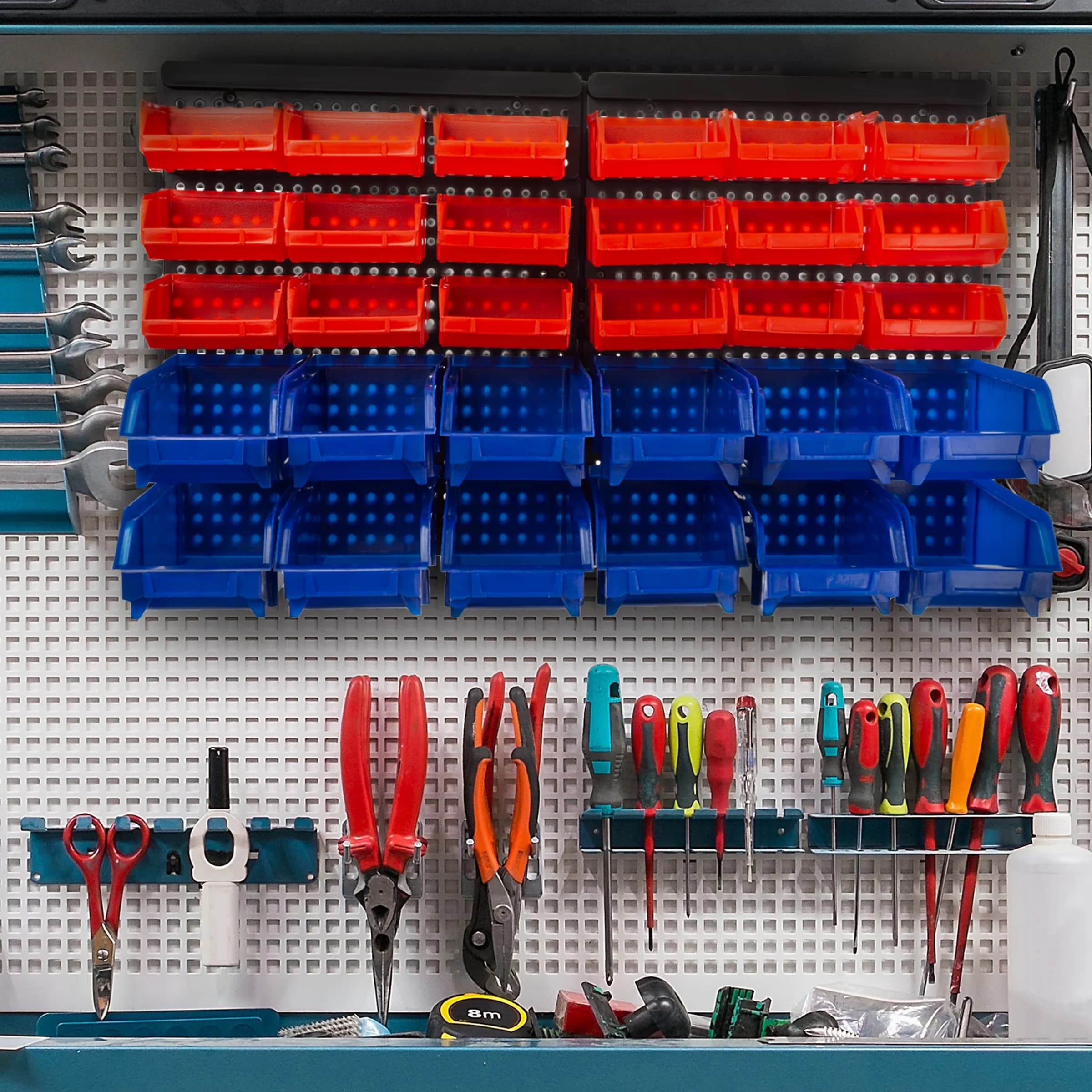 Durable Toolstorage with Storage, 30-Compartment Garage Organization - Plastic Black Model A39C0C