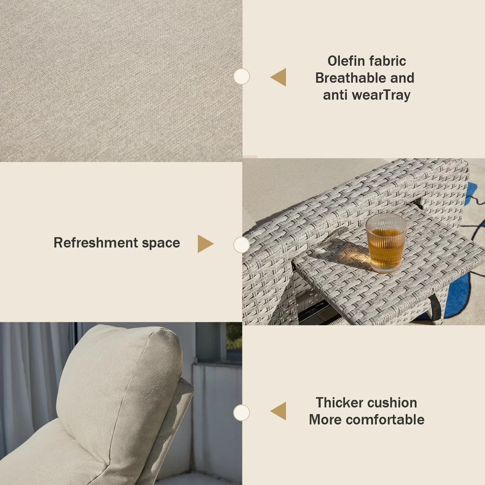 Efficient Patio Chair with Cup Holder, Contemporary, Beige - Gray Wicker, Metal Model 2A86FE