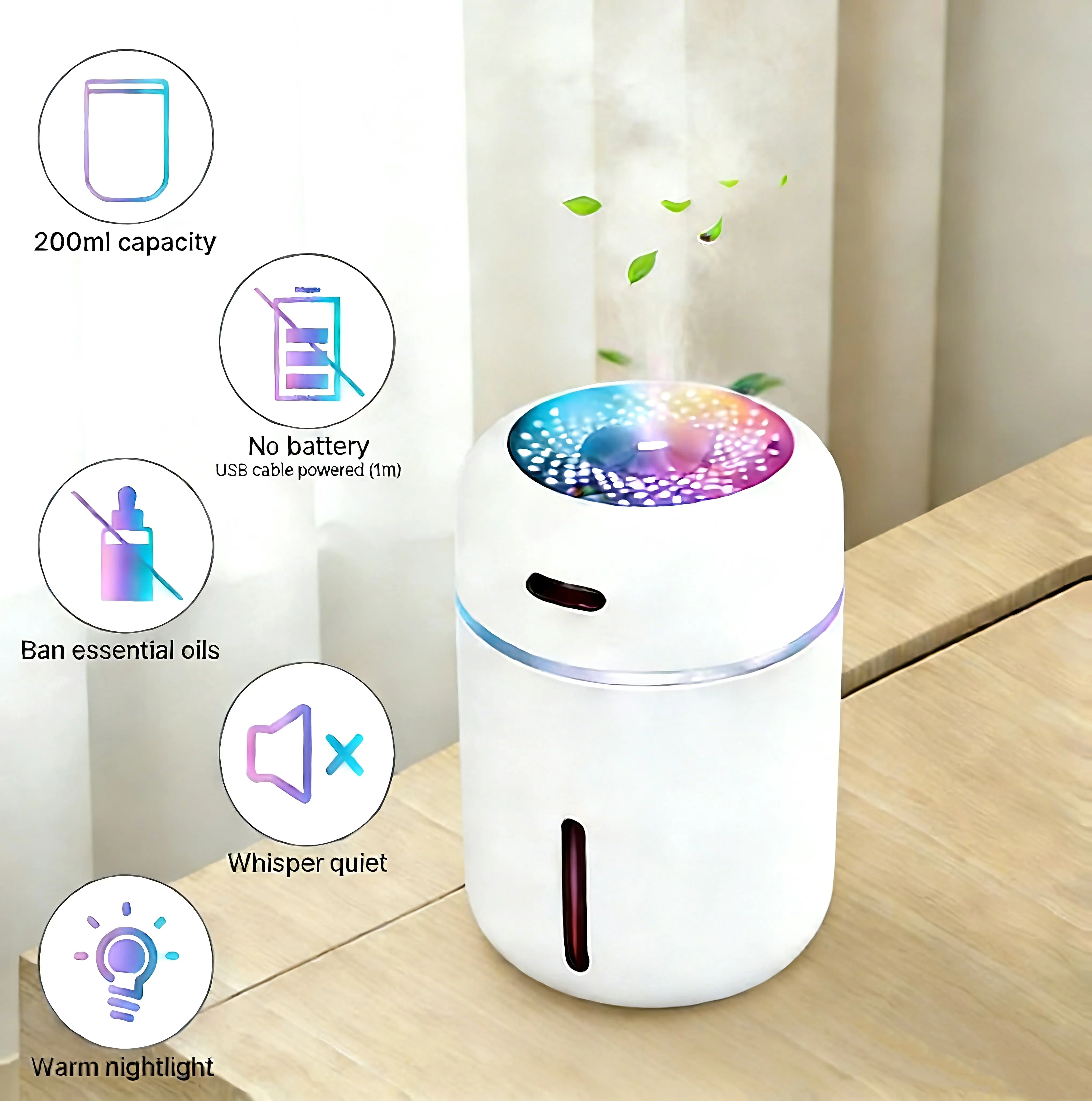 Essential Humidifier with Automatic Shut-Off, Colorful, Cool Mist - White Model B8FA1D