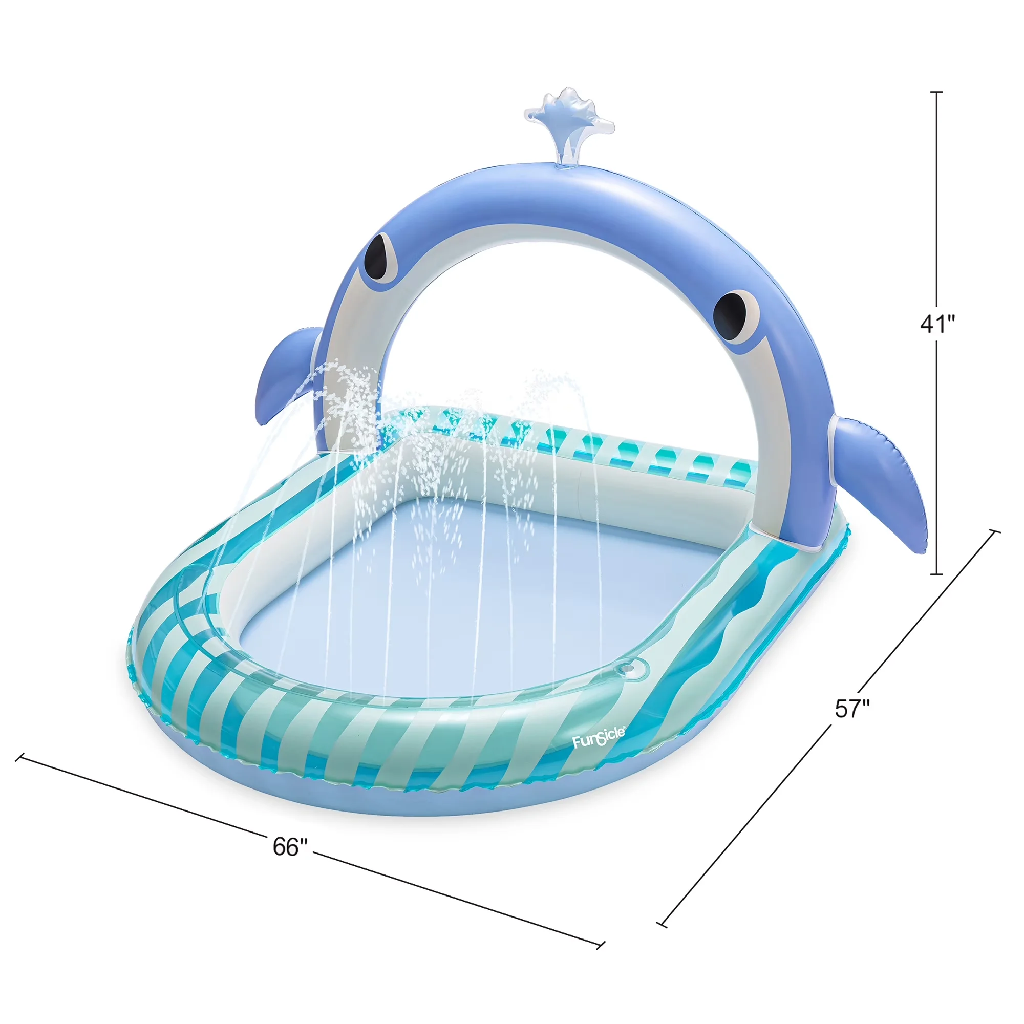 Compact Inflatable Pool with Whale Tale Arch Spray Kids, 57" x 66" x 41" - Blue Model 15CE11