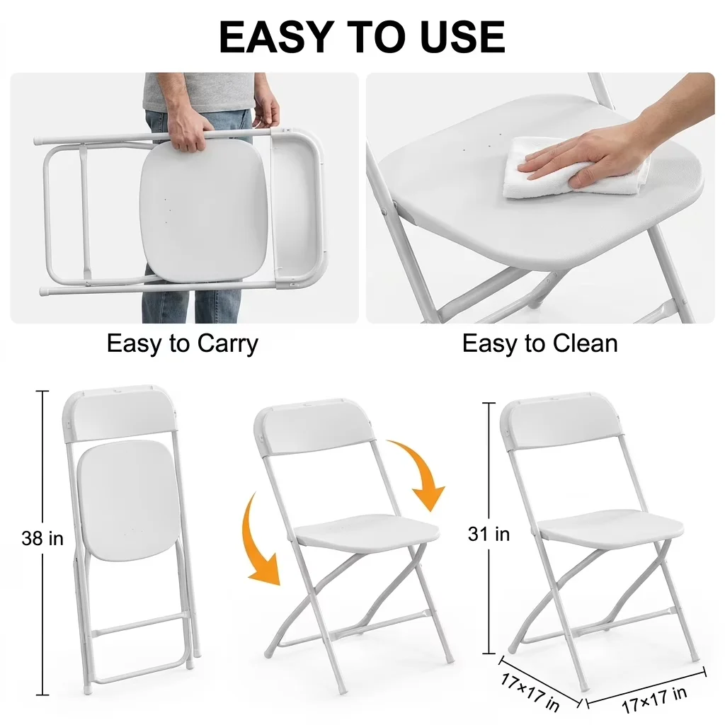 Quality Patio Chair with Waterproof, 10 Pack White Plastic Folding - White Model C17BCF