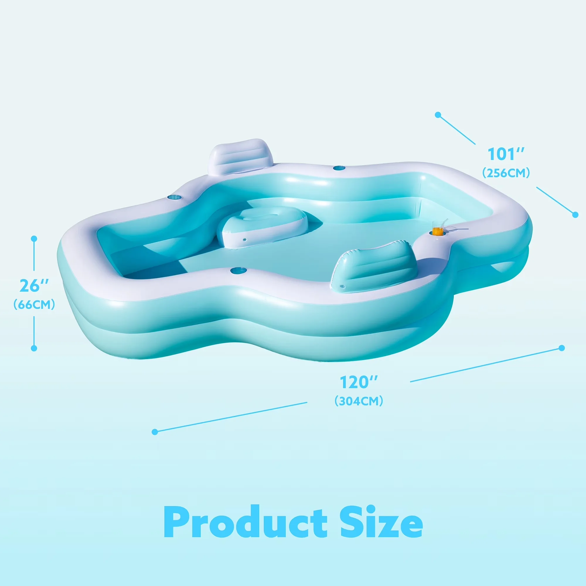 Premium Inflatable Pool with Bench Seat and Cup Holders (Cyan), Full-Size Family - Plastic Model CC171F