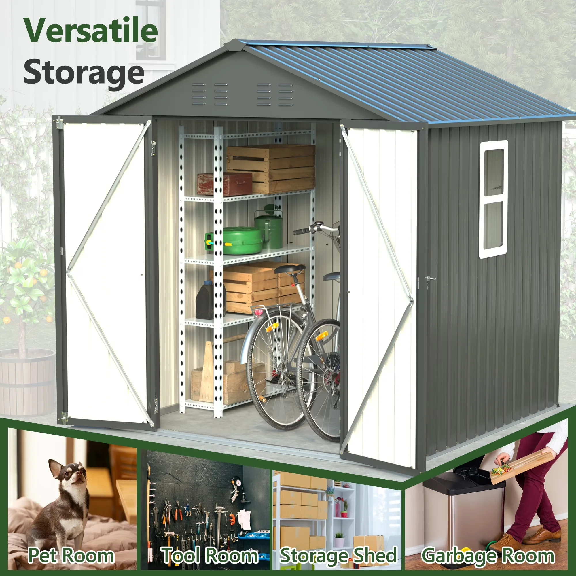Durable Shed with Gable Roof, Steel Garden Sheds - Black Steel for Patio, Garage Model 73B012