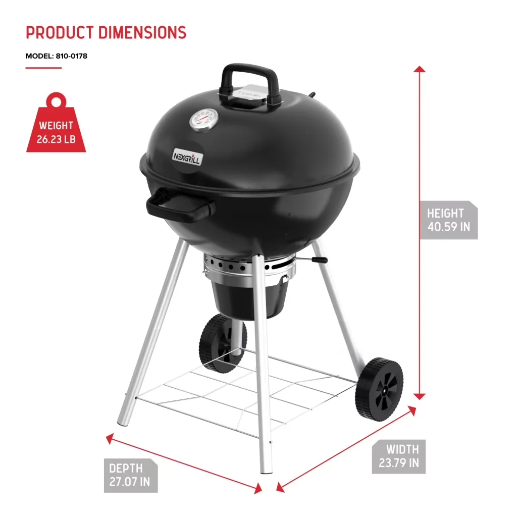 Durable Charcoal Grill with Adjustable Air Vents, Storage Rack, Adjustable Air Vent - Steel Black Model 7246A9