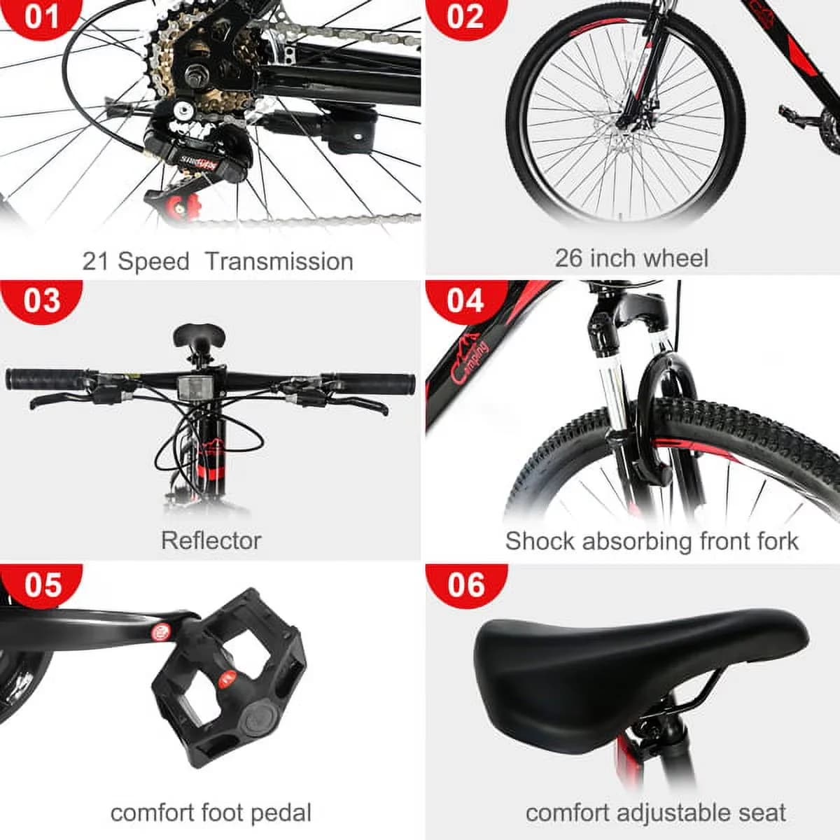 Mountain Bike Modern with Adjustable Seat, Adjustable Height - Black-26 Inch Model E11203