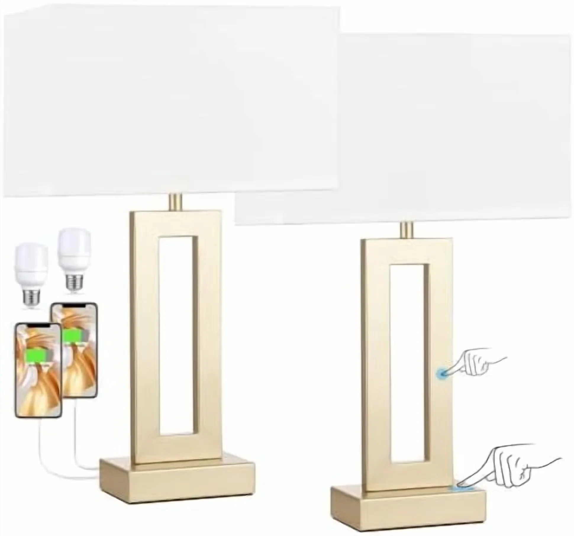 Reliable Lamp Set with LED, Dimmable, Nightstand Table Lamps - Linen - Rustic Charm Model B966EE
