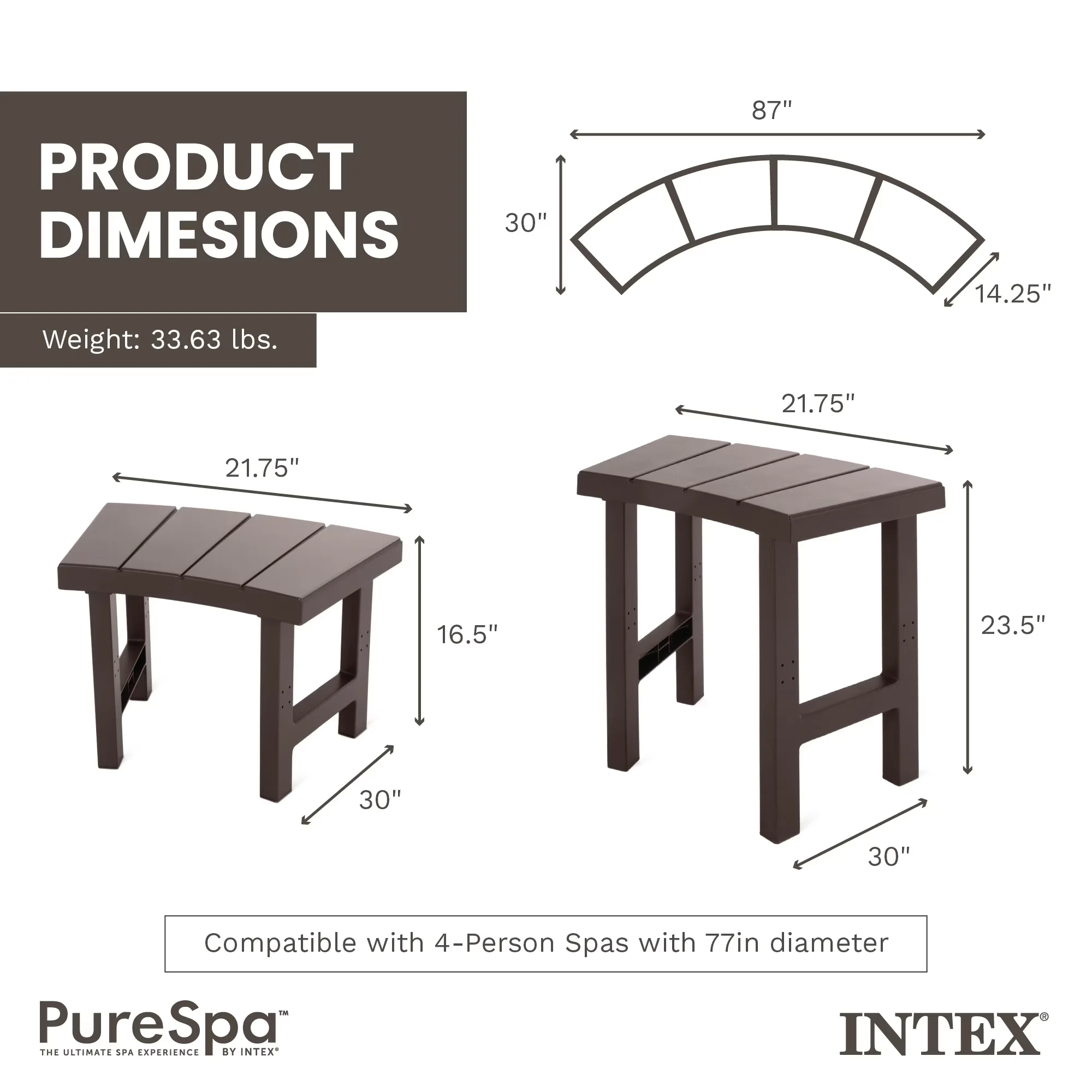 Hot Tub Quality with Color: Brown, Set of 4 PureSpa Benches - Wood Brown Model 3B8668