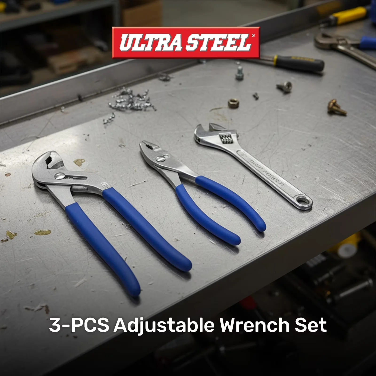 Hand Tool Set Quality with Easy To Operate, This set includes 3 essential tools., 8 Inch Adjustable Wrench - Blue 10 Model 374E3A