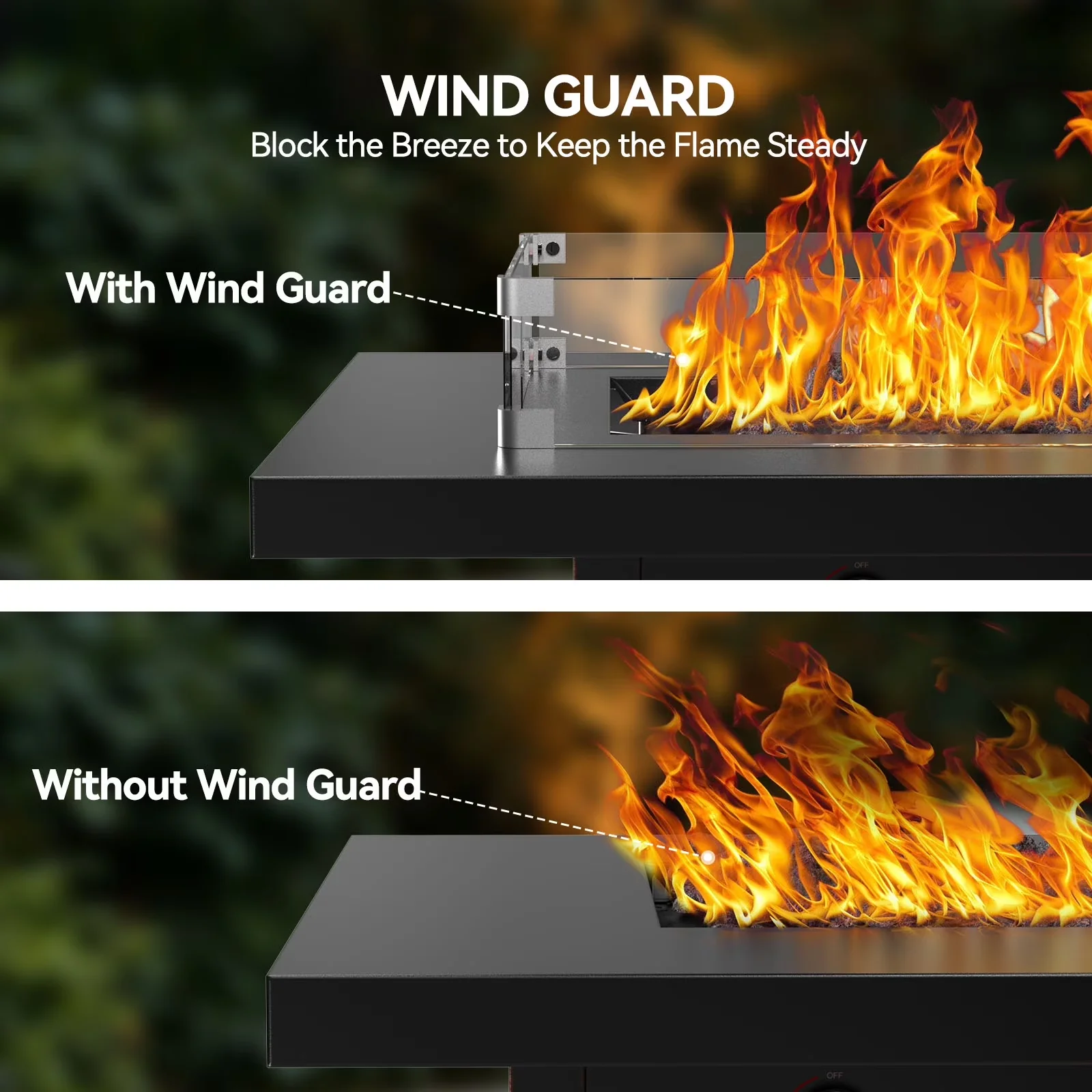 Reliable Outdoor Heating with Water-Resistant, Rectangle Fire Pit Wind Guard - Glass Model 672406