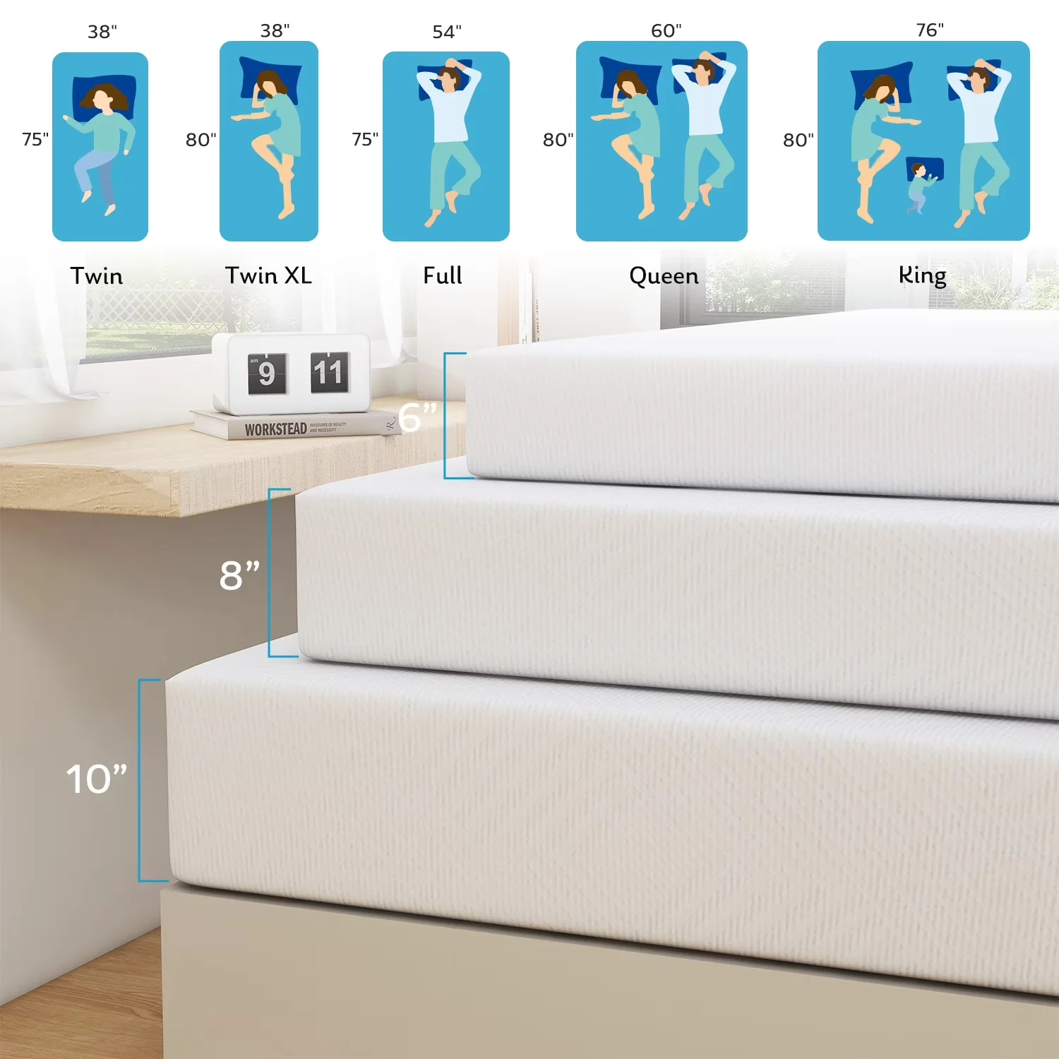 Premium Mattresses Accessory with Mattress-In-A-Box, 8 inch Gel Memory Foam Mattress - Memory Foam White Model 97417B