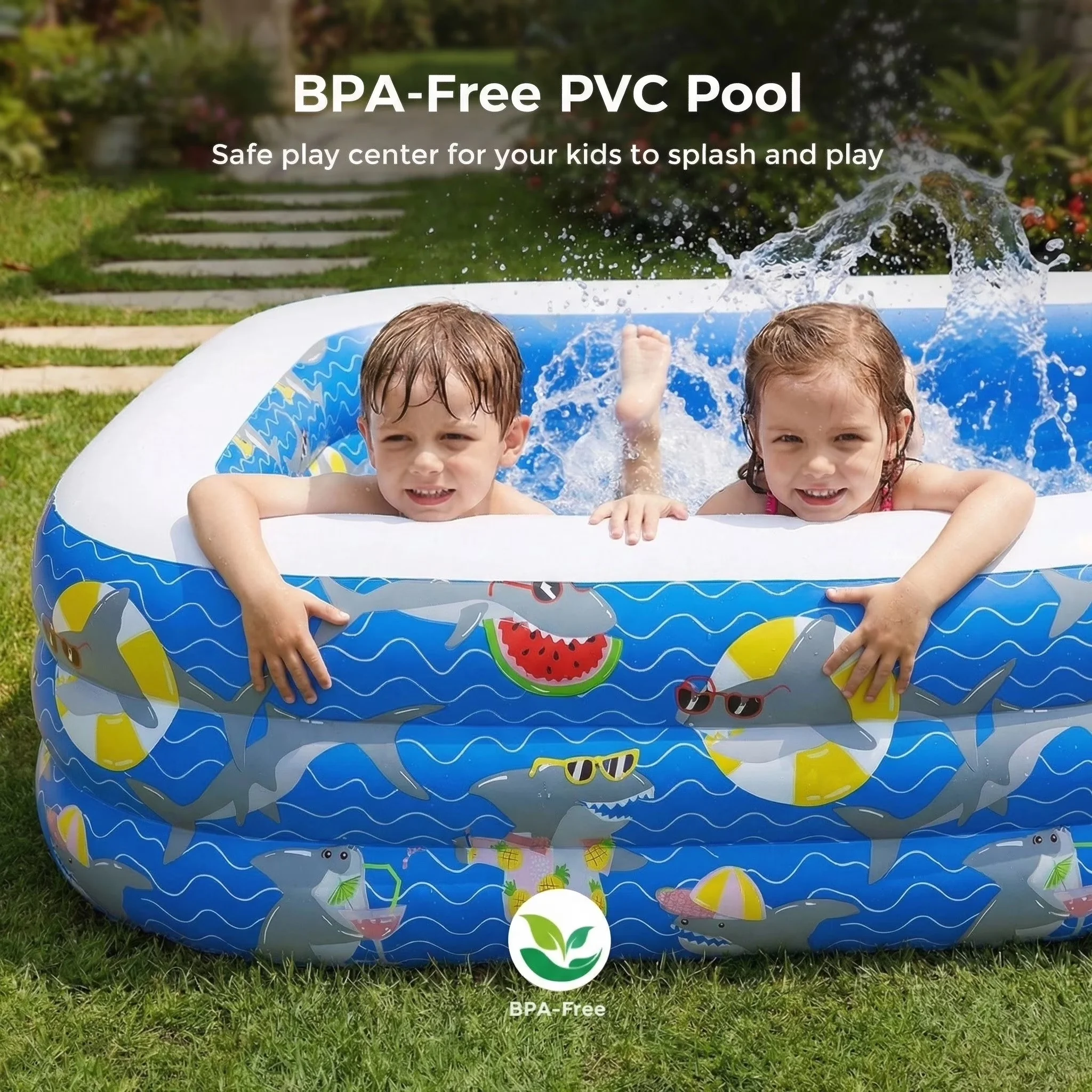 Durable Inflatable Pool with Puncture Resistant, Fade Resistant - Blue Model F2AA2A