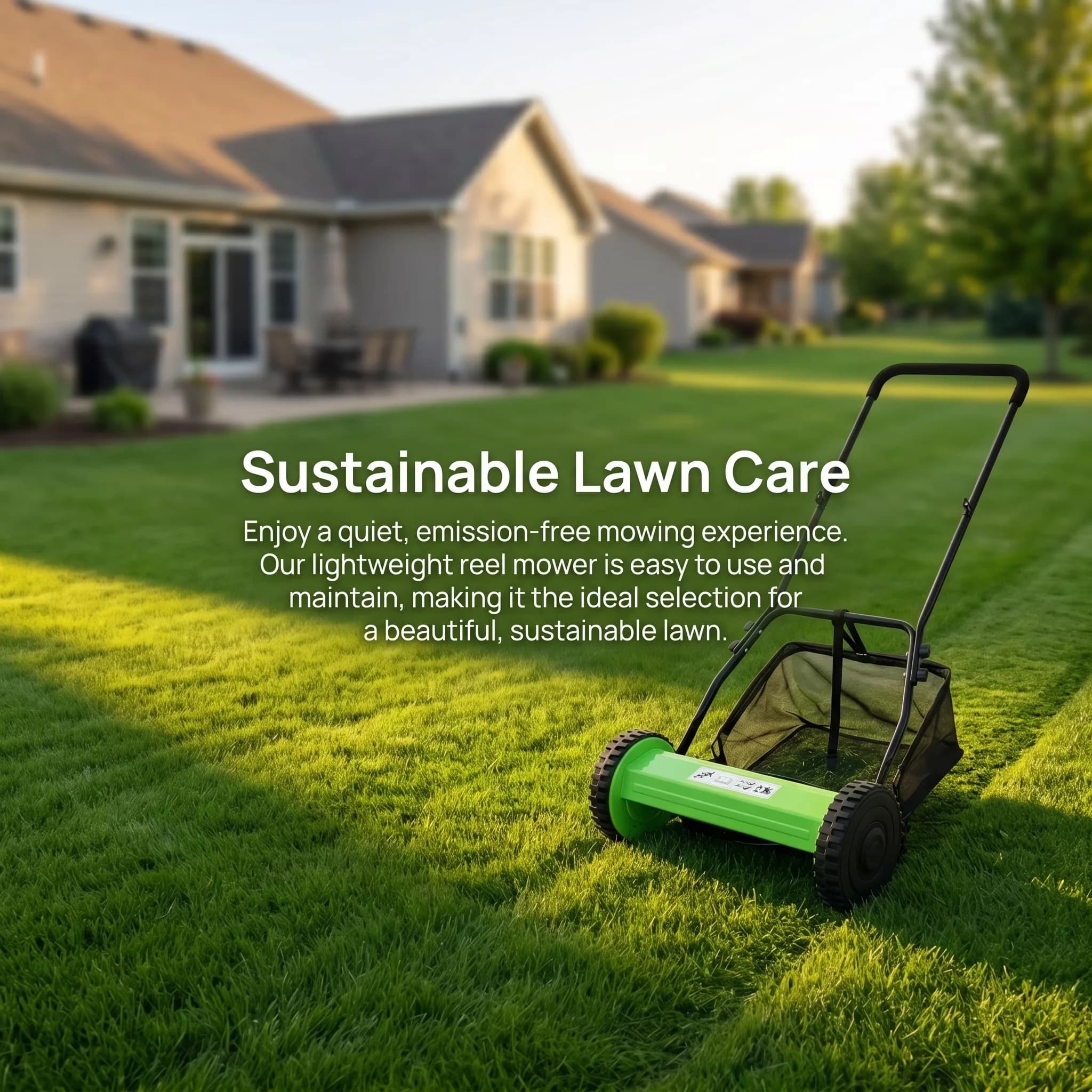 Versatile Push Mower with Adjustable, Grass Catcher, 14-Inch 5-Blade Reel Lawn - Green Model C0840C