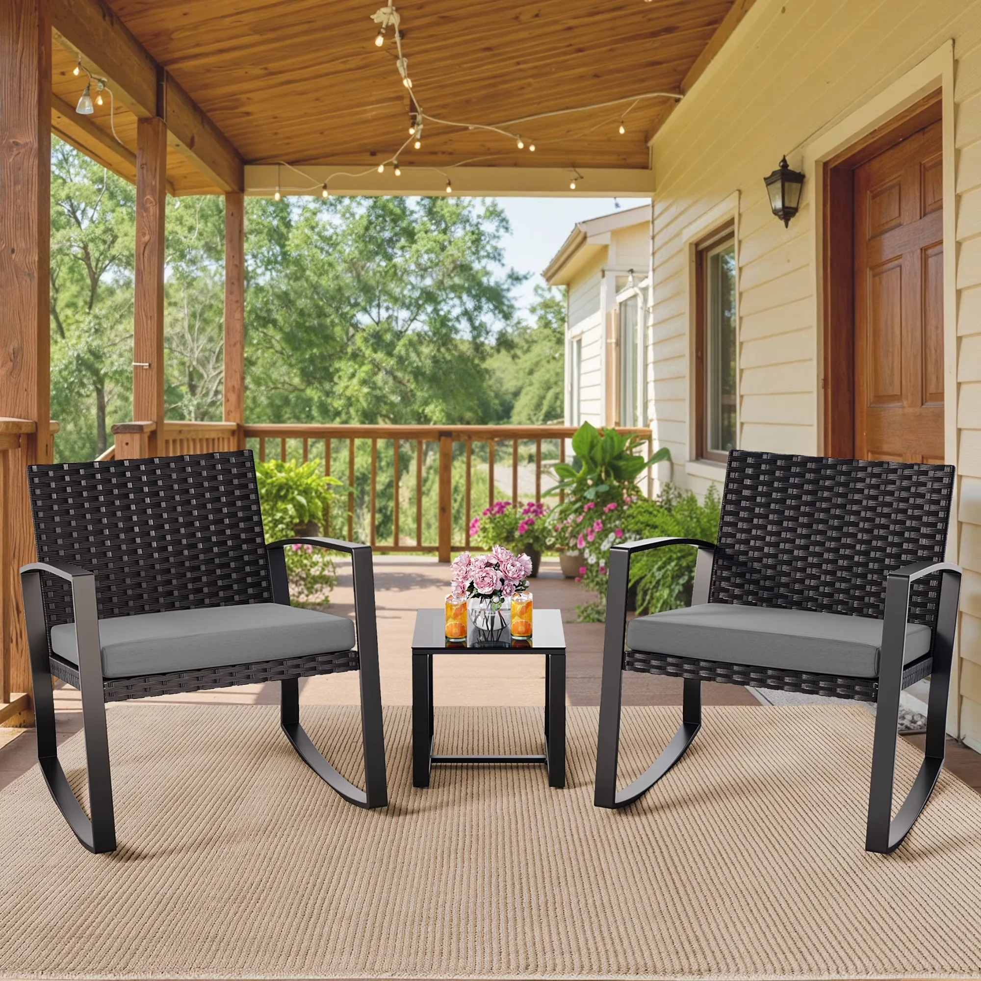 Efficient Patio Dining Set with Weatherproof, Weight Capacity:220 Pounds, Furniture on Sale - Pe Rattan, Steel Frame, Glass Gray Model A9AFEC
