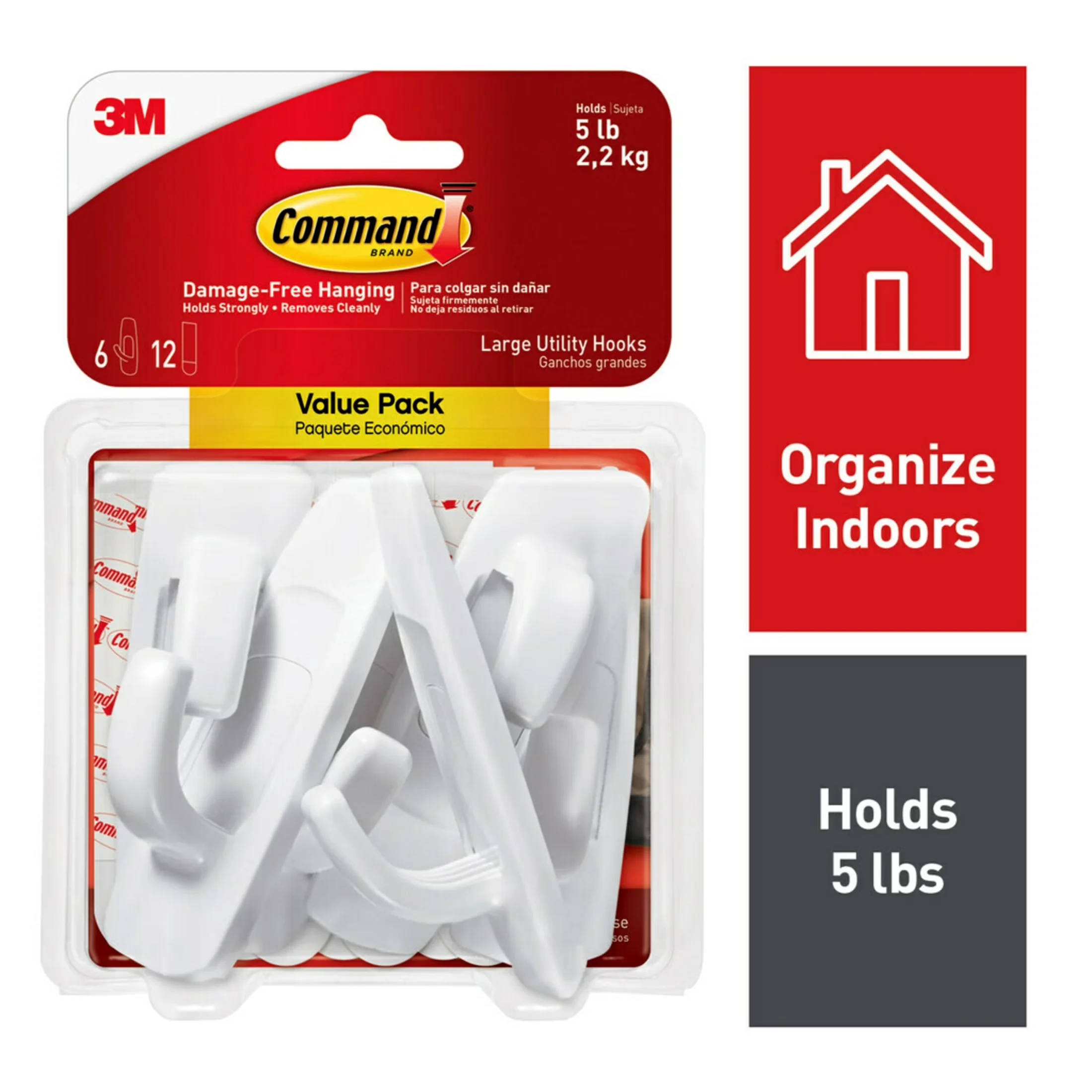 Damage-Free Hanging Efficient with Wall-Mountable, Easy Installation, Large Utility Hooks - Plastic White Model 50D933