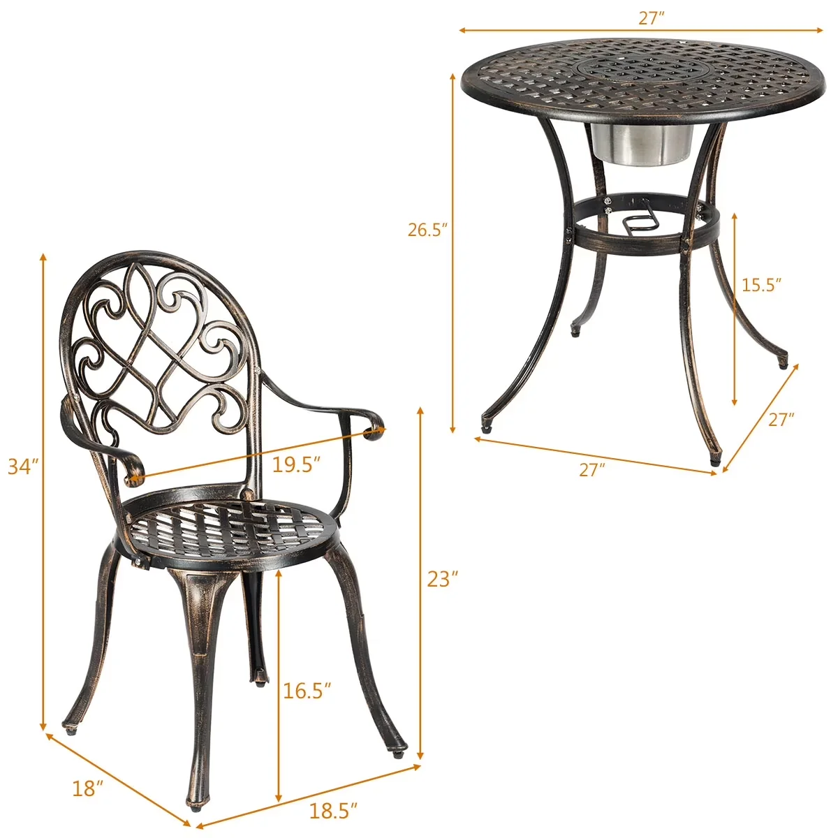 Efficient Patio Dining Set with Weather-Resistant, Material: Cast Aluminum, Stainless Steel, Single Chair Capacity: 220lbs - Bronze... Model C4E385