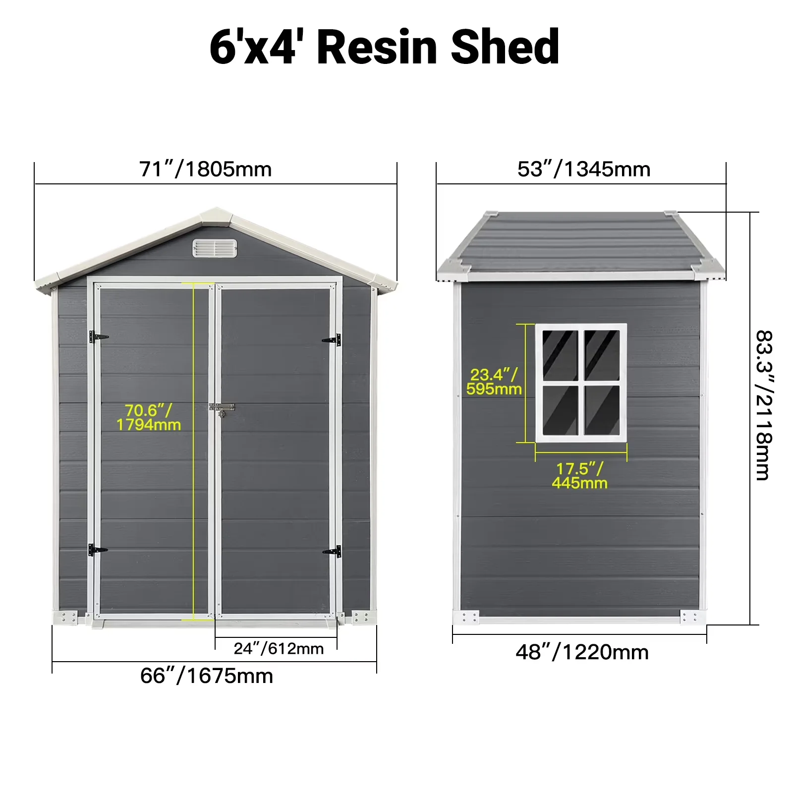 Durable Shed with Lockable Door, Waterproof, 6×4ft Outdoor Storage - Plastic Gray Model 142752