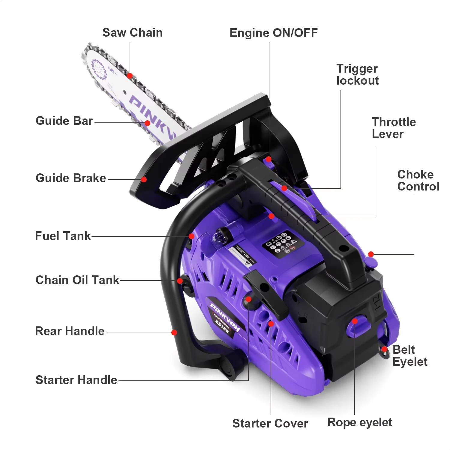 Premium Chainsaw with Automatic Chain Oiler, 12-Inch 25CC Gas, Handle Lightweight 2-Stroke Cordless - Purple for Garden Model DF5E52