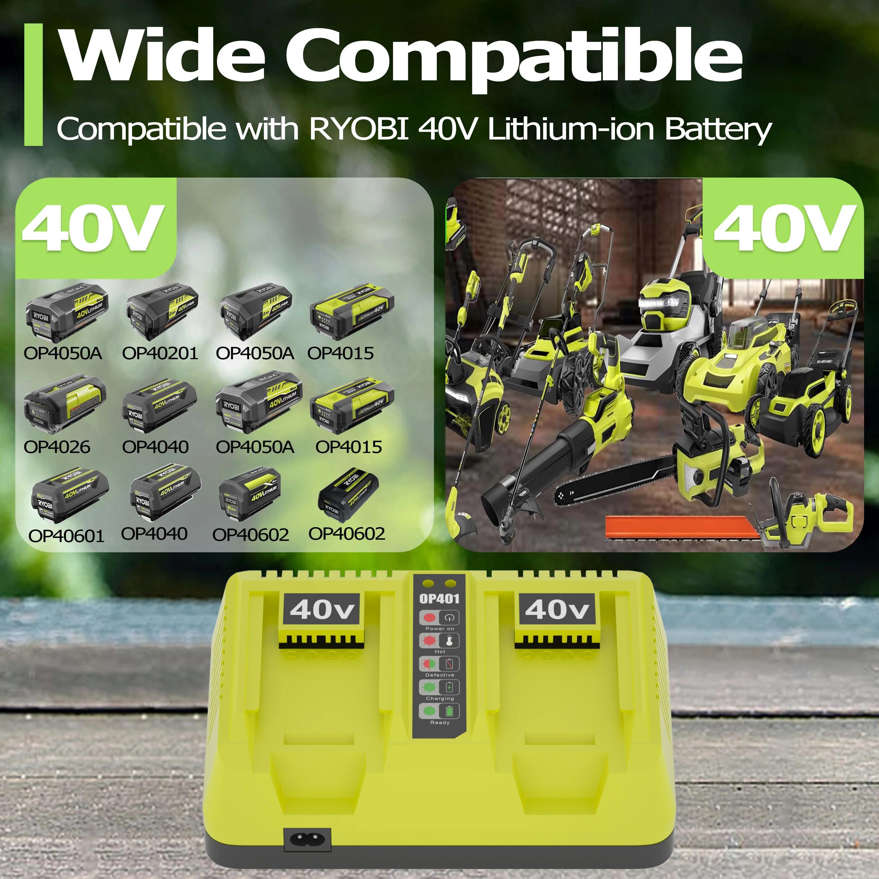 Professional Pole Saw with 40V, 40V Rapid Dual Port Charger - Green - Built to Last Model EBC07D