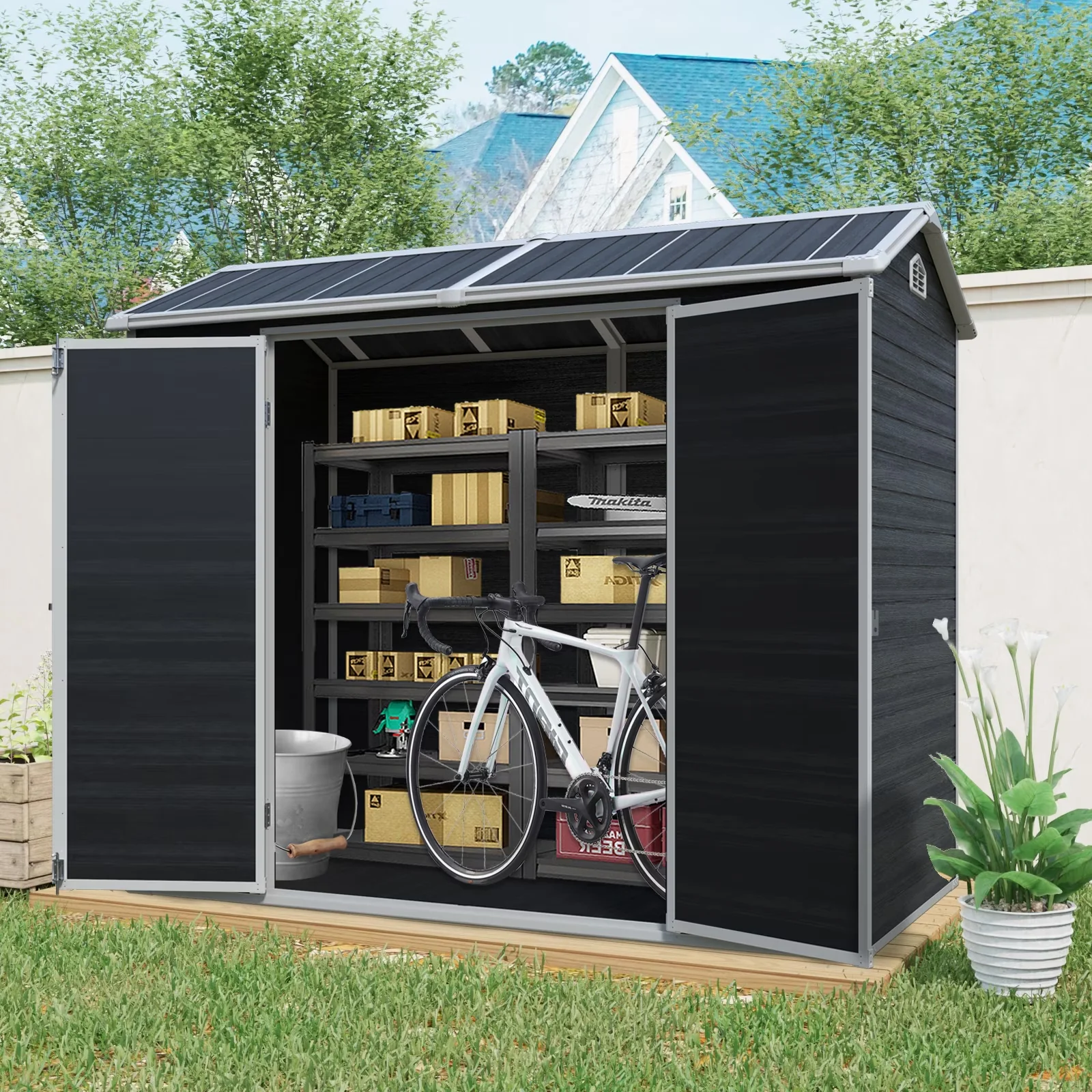 Sleek Shed with Mold Resistant, Uv Resistant, Floor - Polypropylene Black Model 95738E