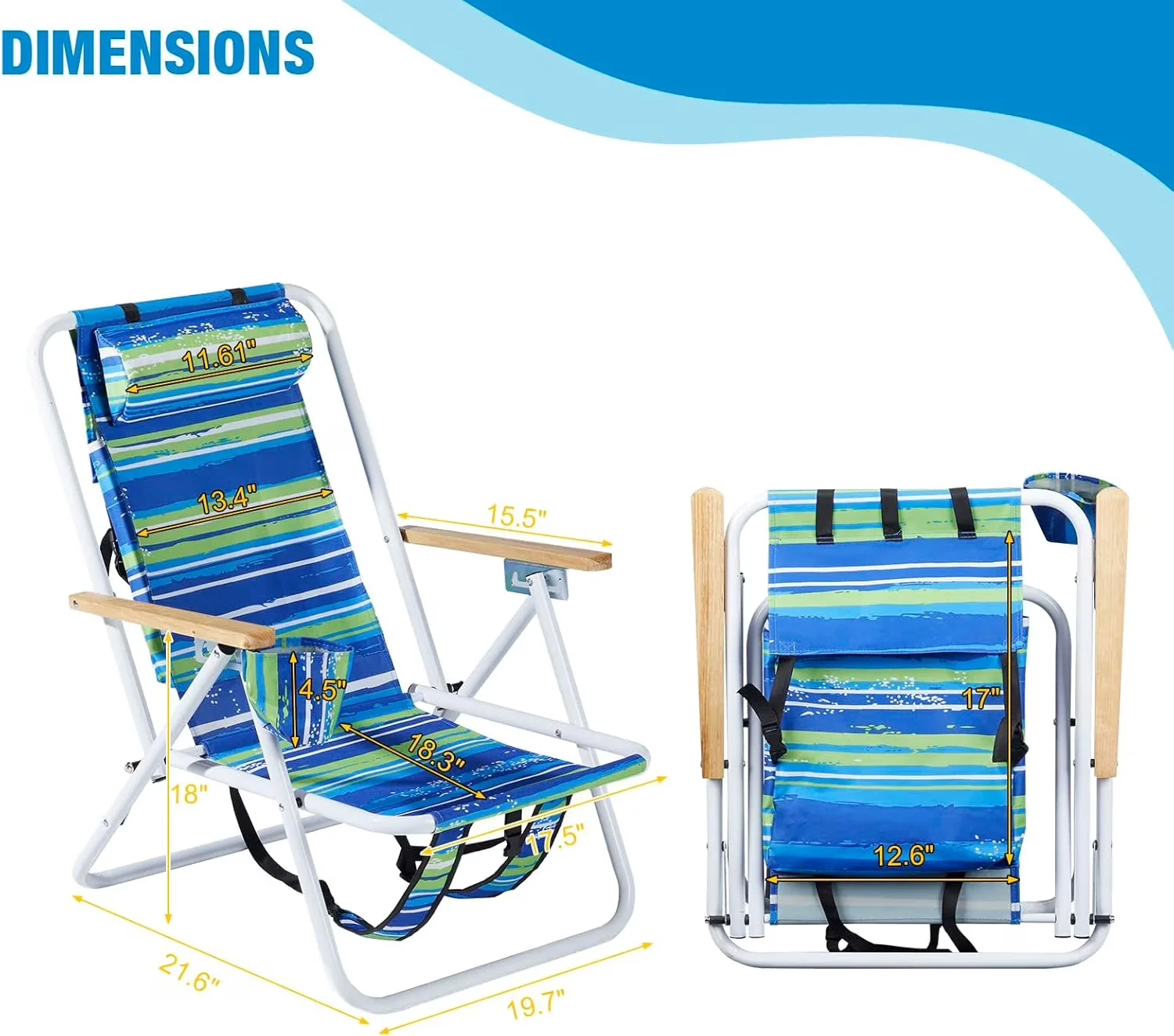 Beach Chair Efficient - Blue for Camping, Travel Folding - Essential Collection Model EFD5BB