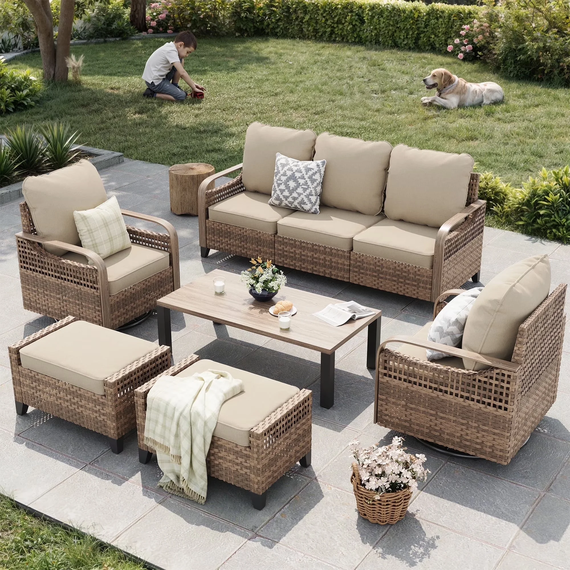 Patio Conversation Set Premium with Storage, Modular Wicker Sectional Sofa - Metal for Garden Model 7BE4CE