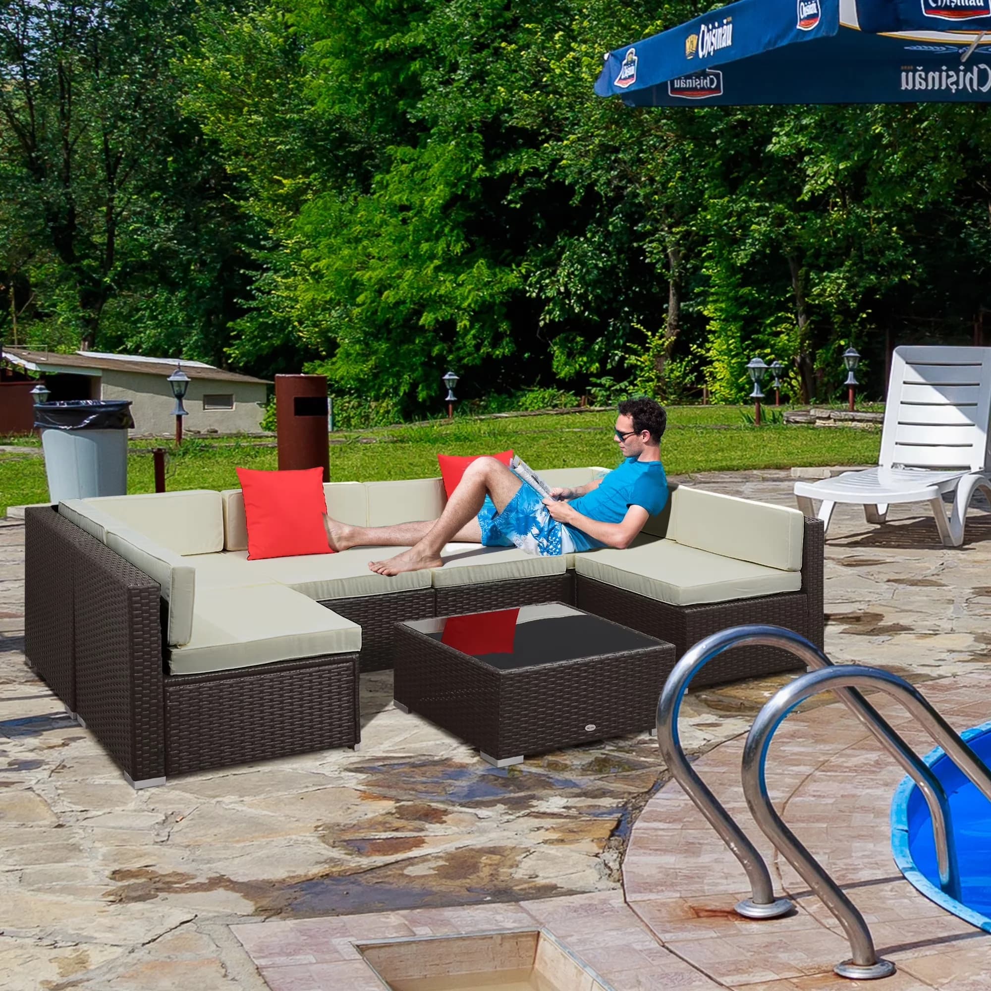 Outdoor Sofas Sectional Efficient with Weather-Resistant, 7 Piece Patio Furniture Set - Steel Frame, Pe Rattan Off-White Model E8F6F3