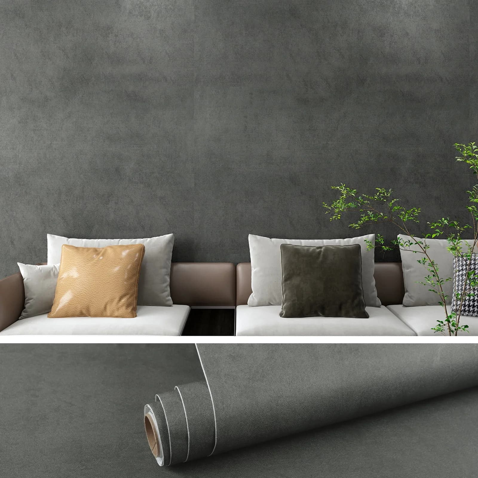 Essential Wallpaper Wall Decals Wall Covering with Waterproof, Color: Charcoal black - Black Vinyl for Kitchen, Bathroom Model CAD152