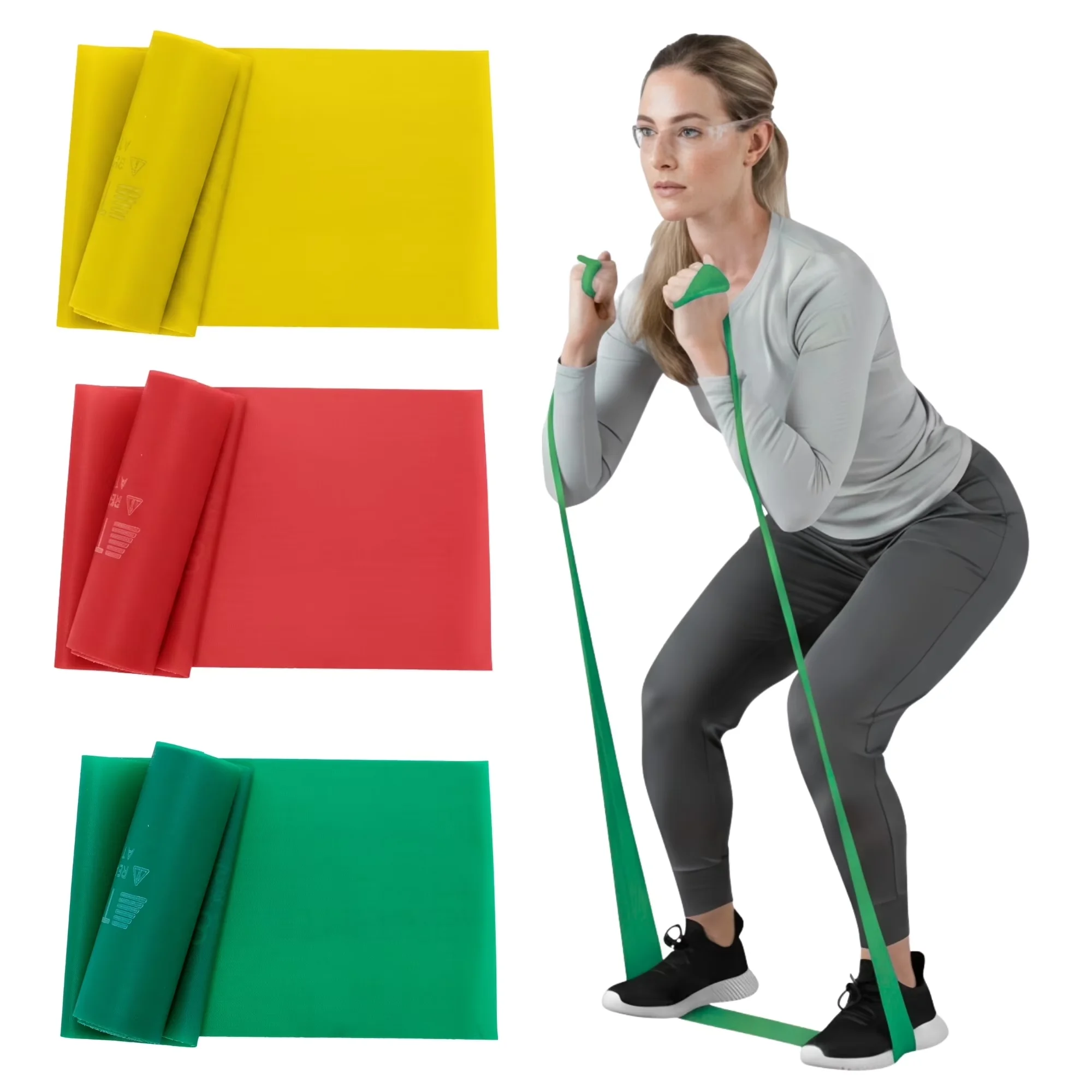Home Gym Accessory Quality with Anti-Slip, Yellow/Red/Green, 5 ft Resistance Bands Set - Green Model 3C1E63
