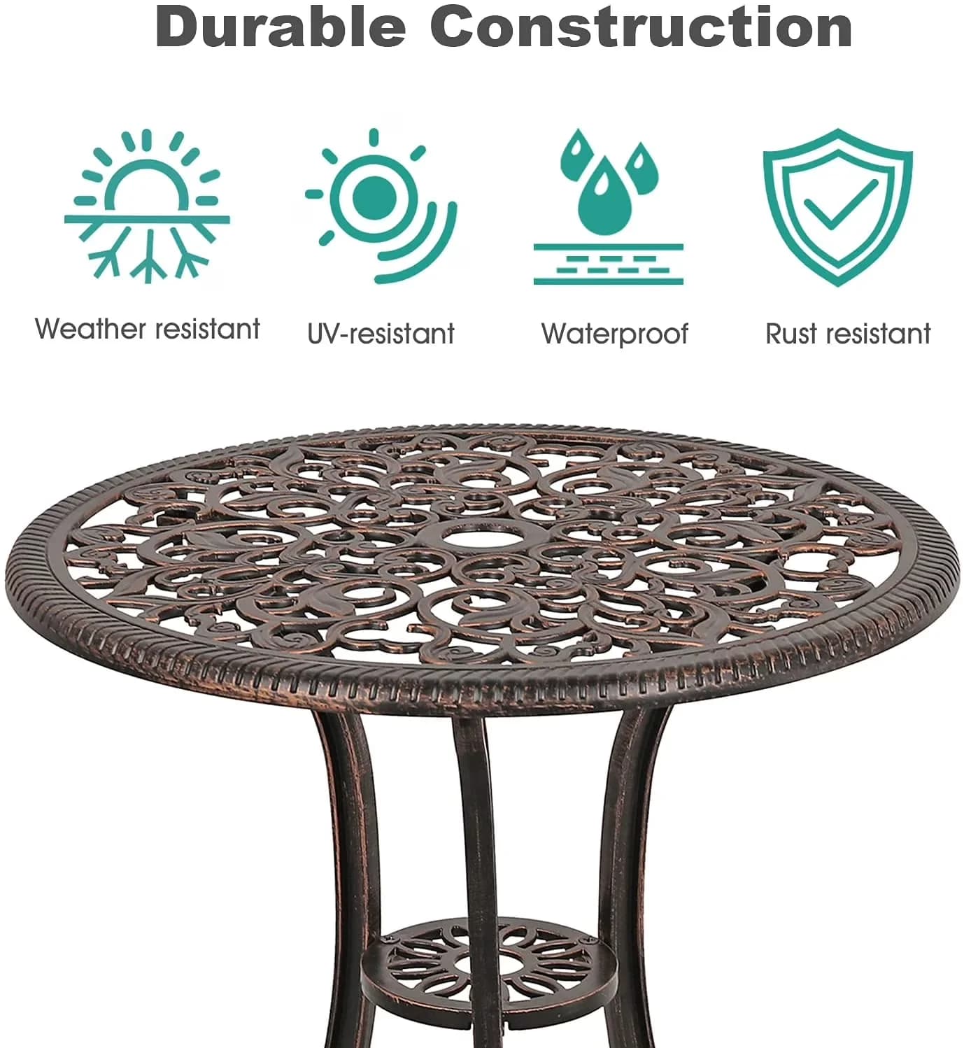 Sleek Patio Dining Set with 3-Piece Outdoor Bistro, 2" Umbrella Hole, Bronze - Model 94A30E