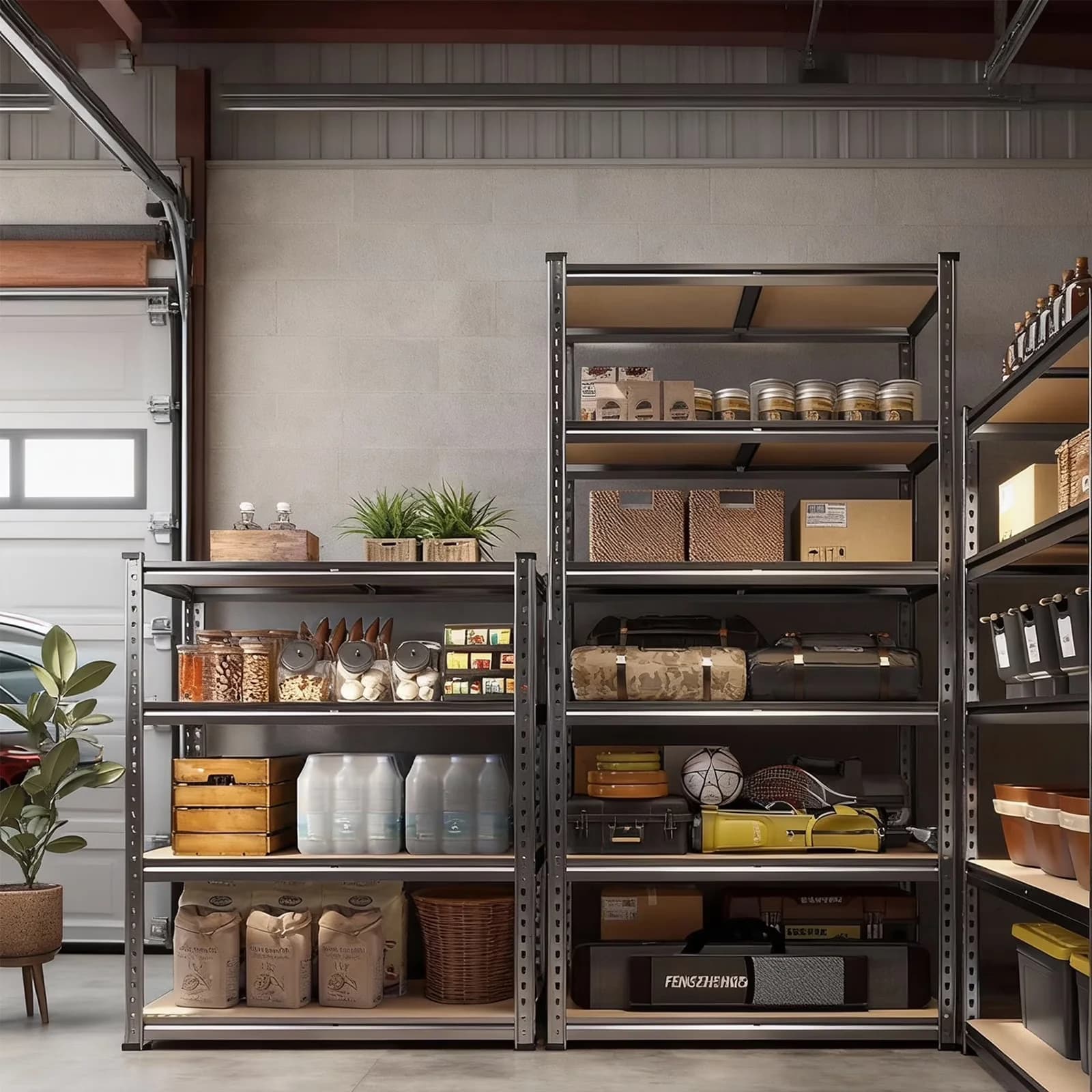 Reliable Garage Storage Supply with Adjustable, Modern, Heavy Duty Shelf - Black Metal for Garage, Kitchen Model 3F90CE
