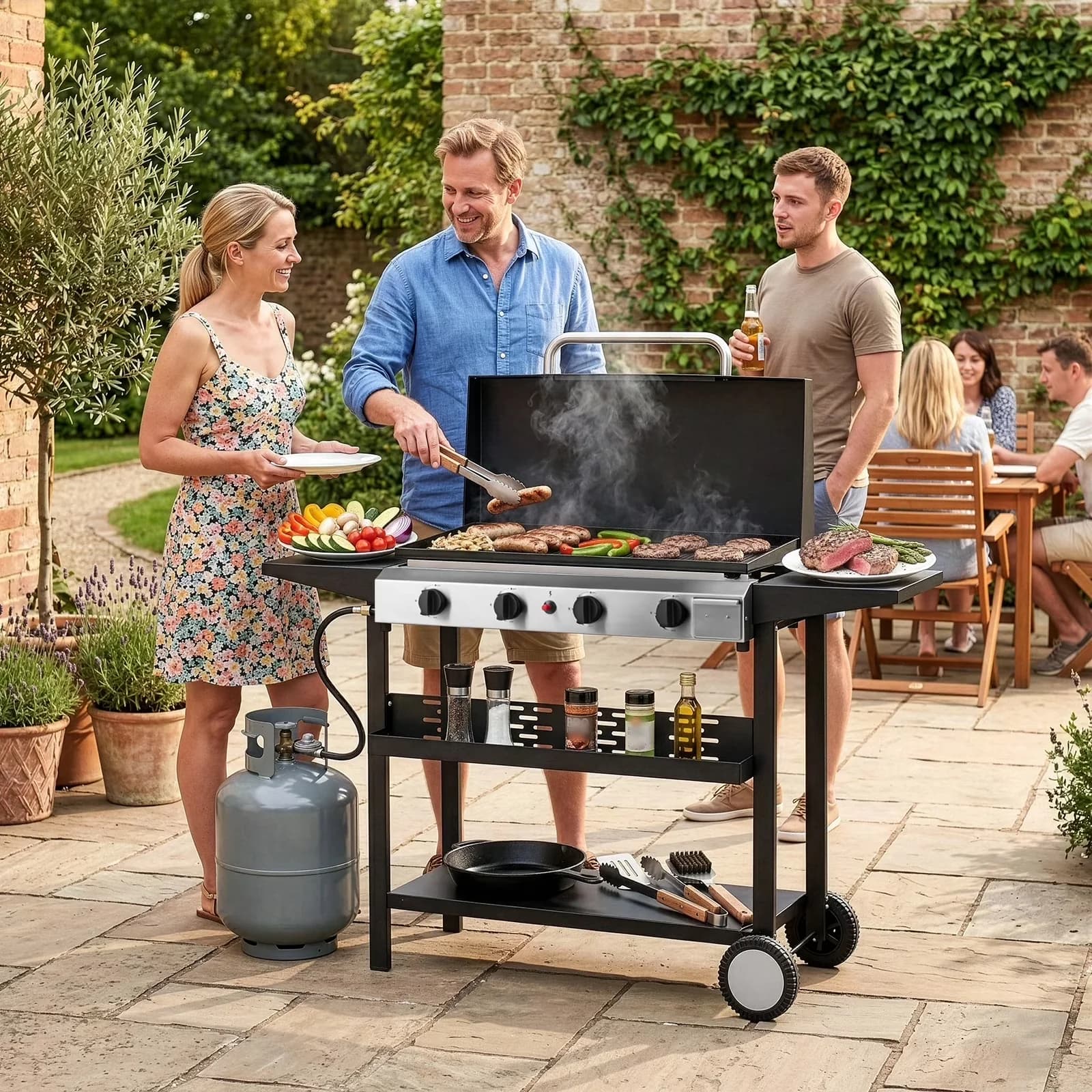 Flat Top Grill Premium with Portable, 4 Burner, Weight: 59.52 lbs - Stainless Steel Black Model B0DEC1