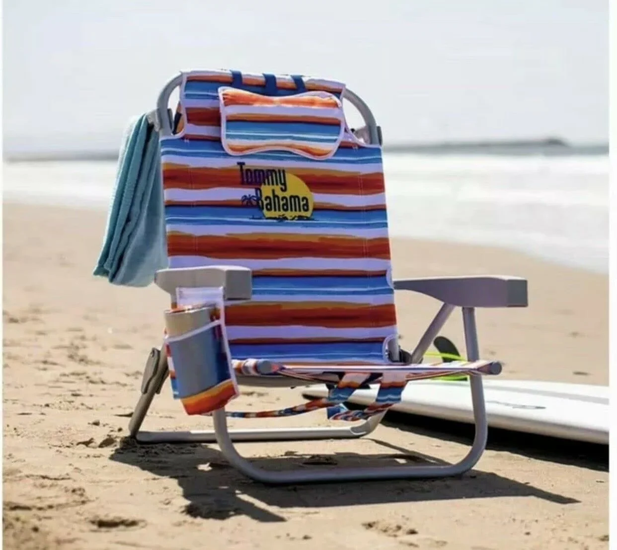 Beach Chair Compact with Adjustable, Folding, Lightweight, rustproof aluminum frame. - Tropical Sunset Model 53ECA2