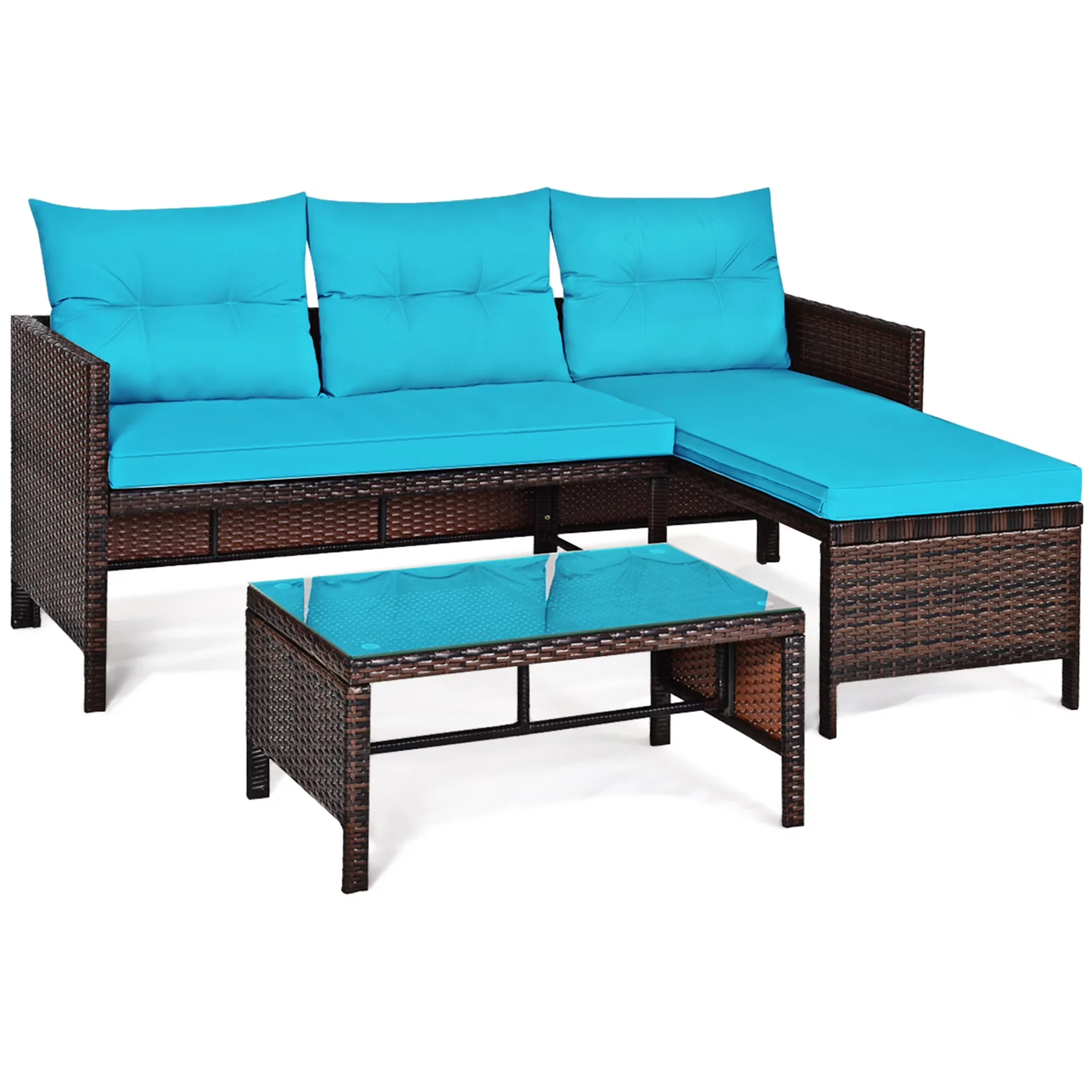 Outdoor Sofas Sectional Essential - Brown Wicker, Steel, Polyester, Fabric, Rattan Model FA8D18