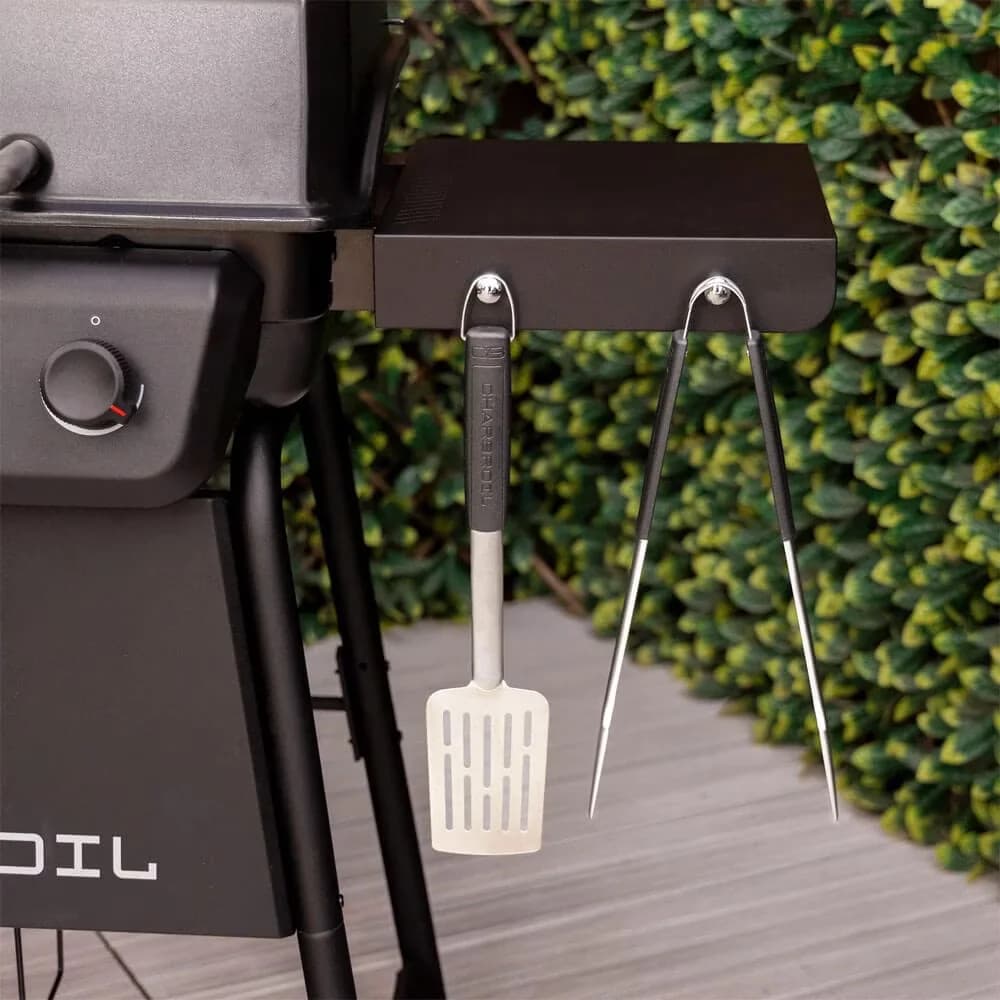 Durable Gas Grill with Heat Thermometer, Char-Broil Push-Button Ignition 3-Burner - Black Stainless Steel; Porcelain-Coated Steel Model AAC053