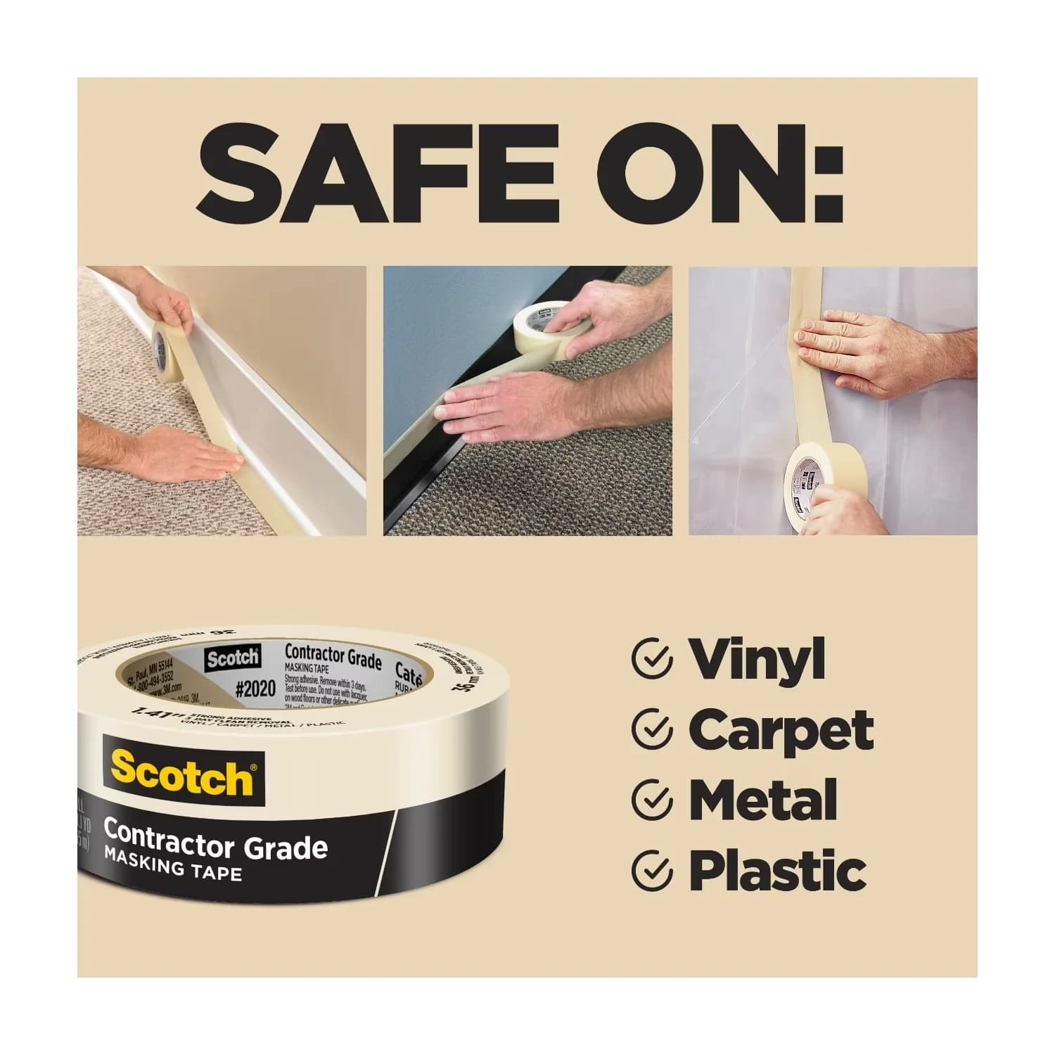 Classic Moving with 3 Rolls, Tan, Contractor Grade Masking Tape - Beige Masking Tapes Model 101870