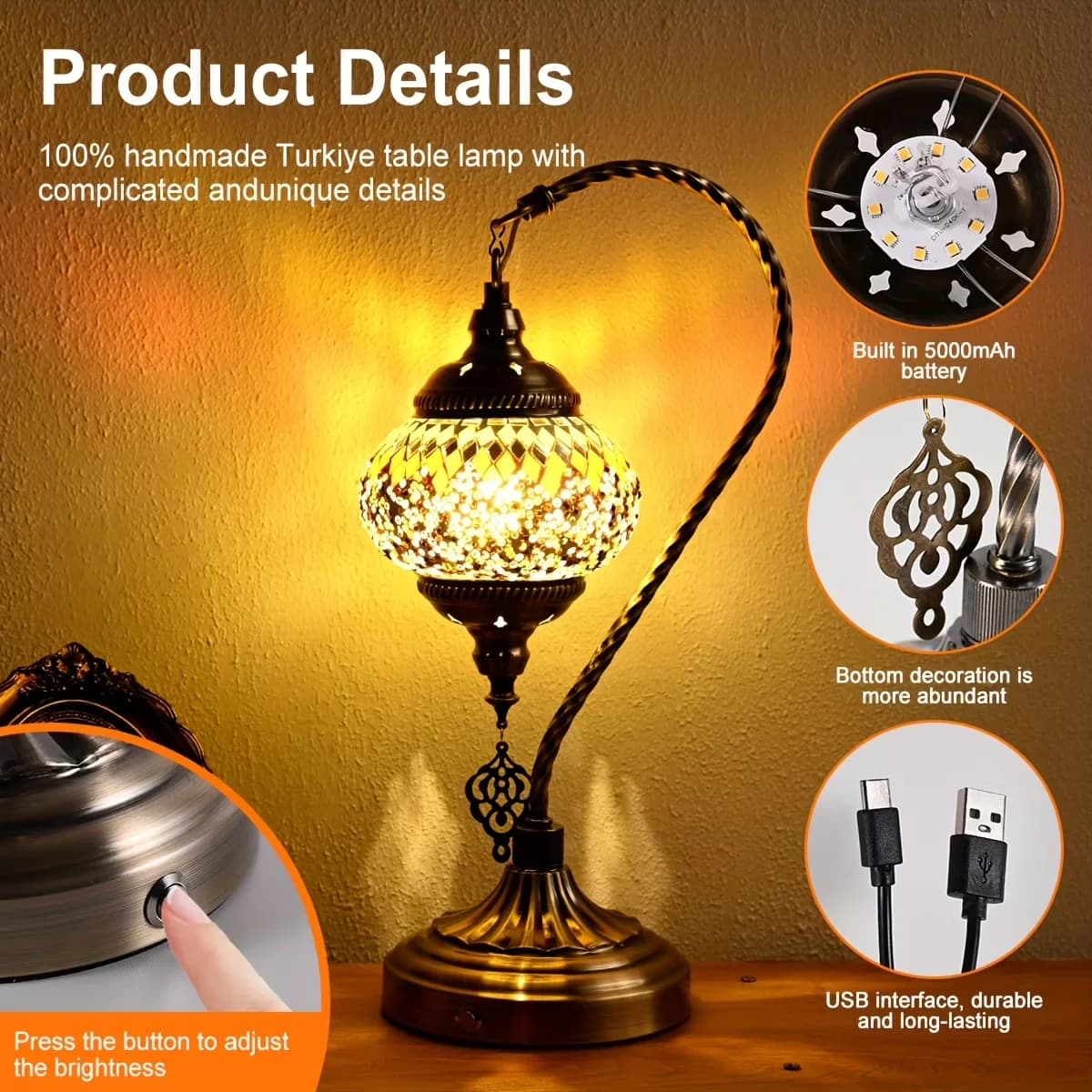Lamp Set Versatile with LED, Battery, Bohemian - Metal Multicolor for Living Room, Bedroom Model 7185CF