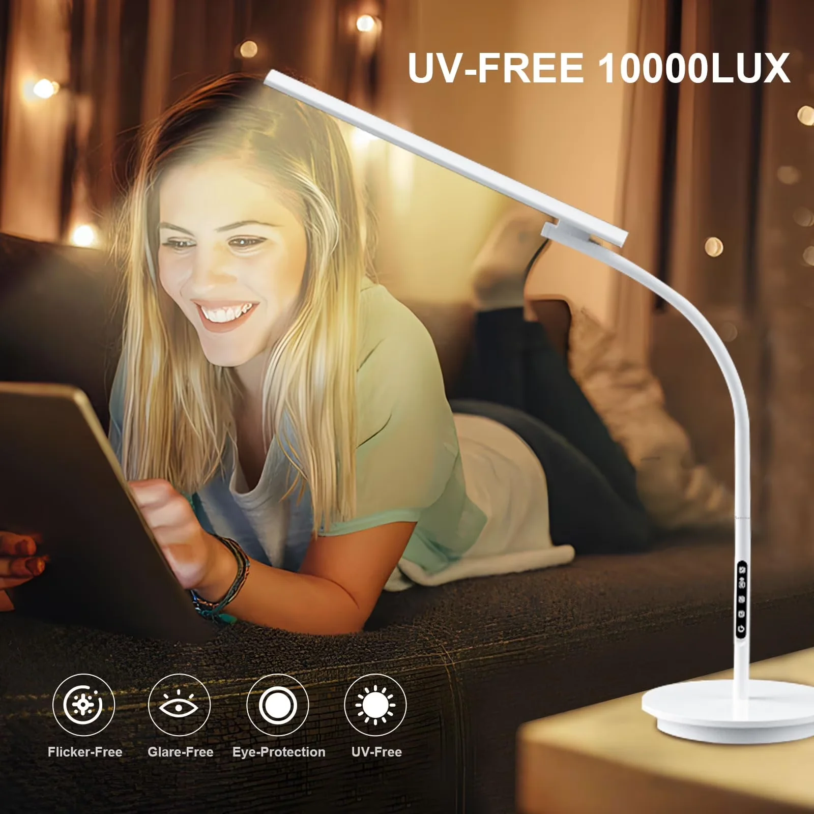 Efficient Desk Lamp with LED, Adjustable Height, Light Therapy - Metal White Model C3F307