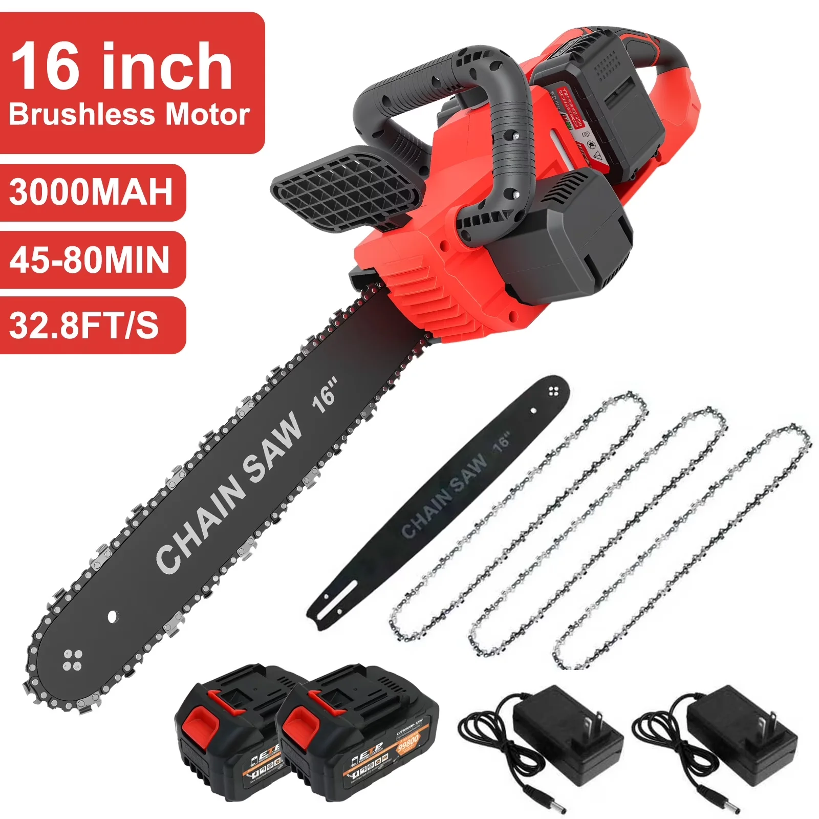 Efficient Chainsaw with Battery, Automatic Chain Oiler, Charging Time: 2-3 hours - Black Model A893B8