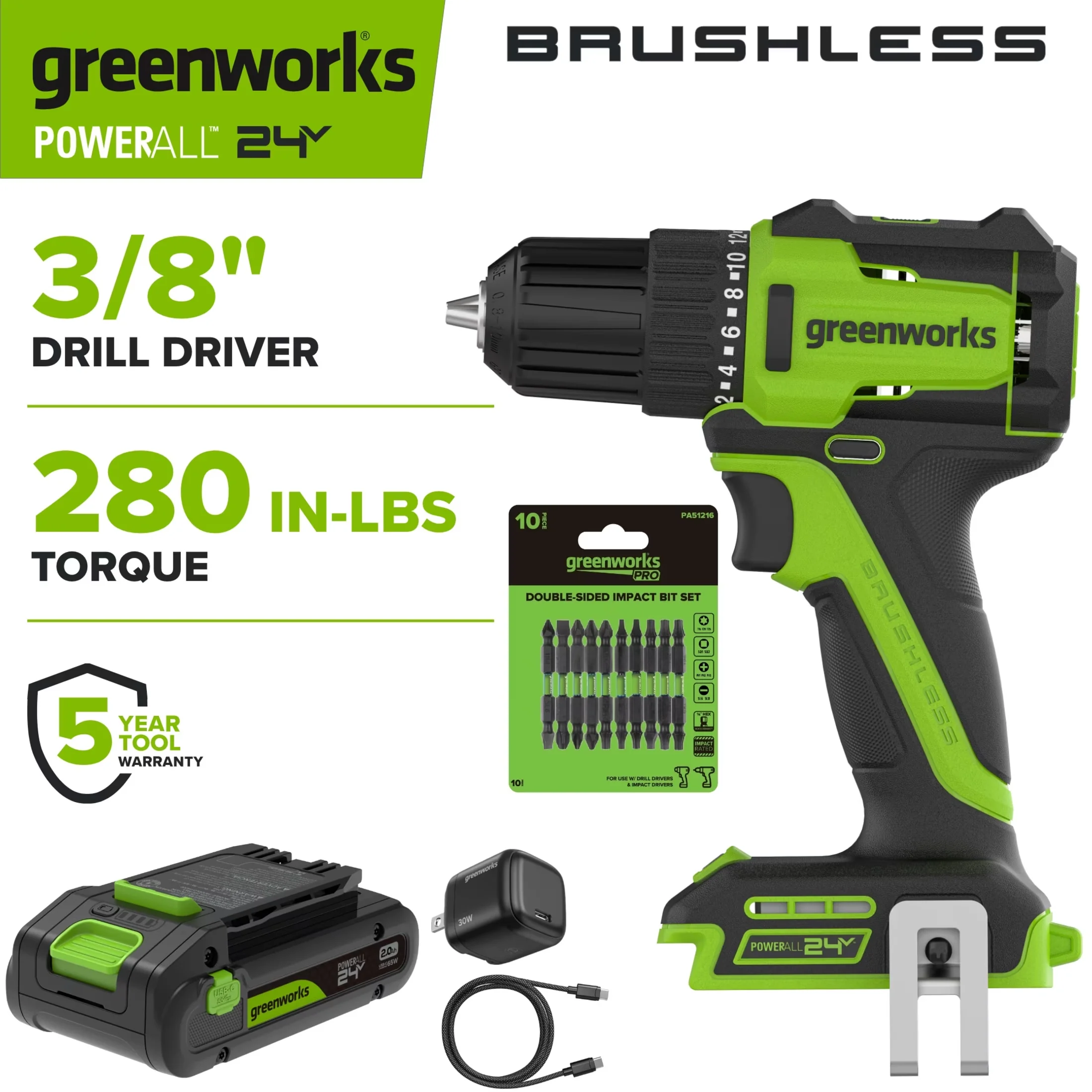 Power Tool Professional with Battery, 24V, 2Ah USB-C Battery for General Purpose - Model A6F23E