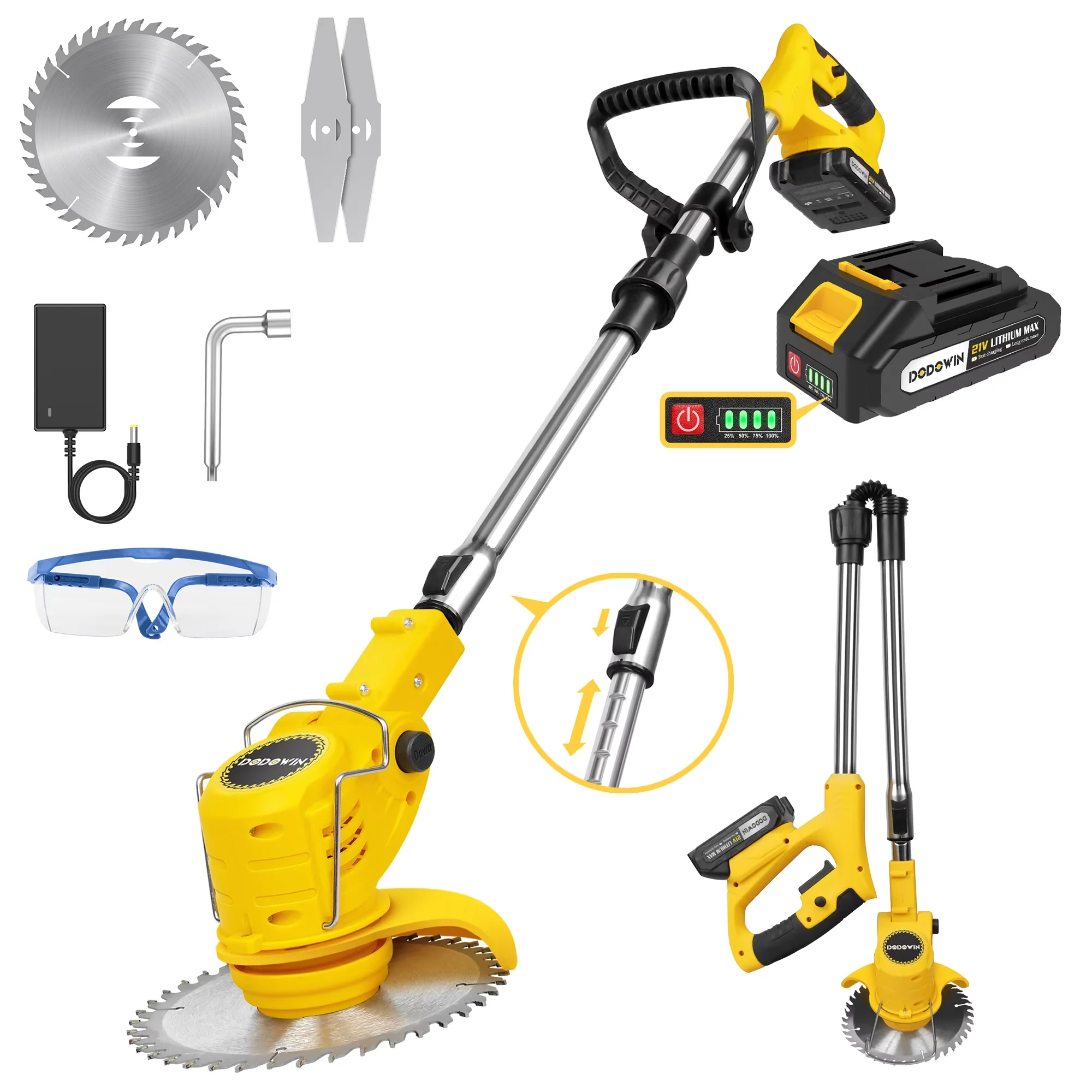 Premium String Trimmer with Battery, 21V, Portable Lawn Edger & Weed Cutter - Model F7550F