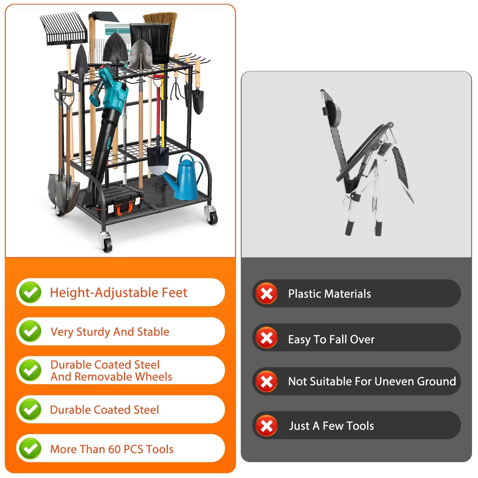 Garage Storage Supply Versatile with Heavy-Duty, Rolling - Black Heavy Duty Steel for Garage Model 3998FE