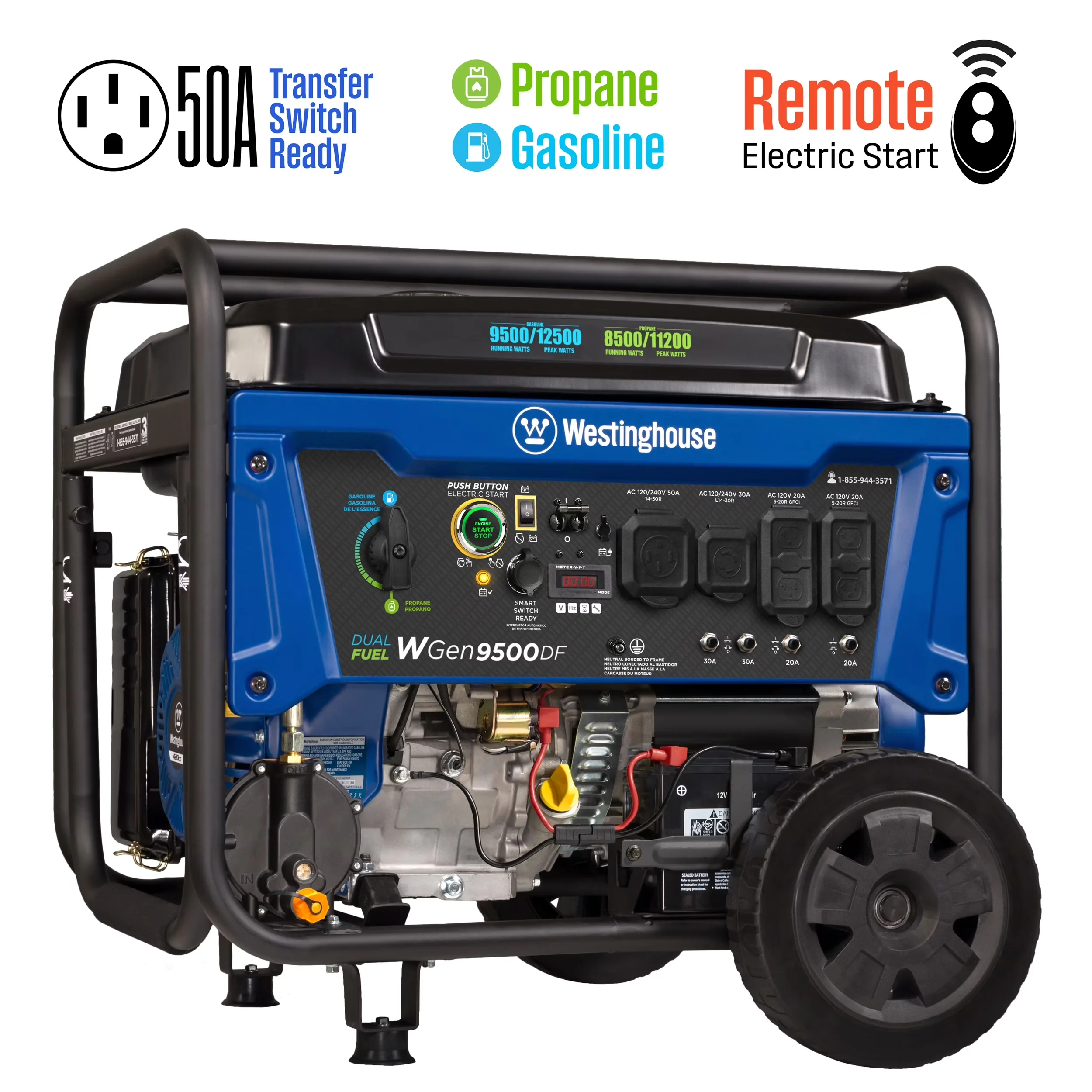 Generator Innovative with Overload Protection, Hour Meter, 12500 Peak Watt Dual Fuel Portable - Model 27E447